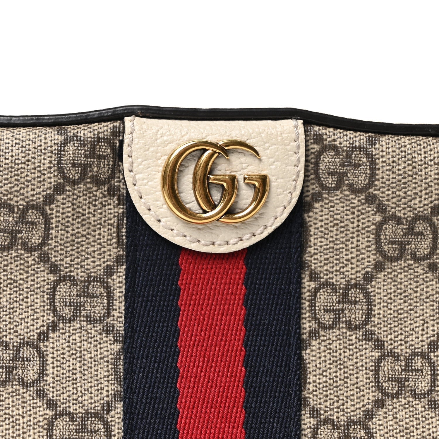 GG Supreme Monogram Textured Calfskin Web Small Ophidia Camera Bag Beige Ebony Mystic White