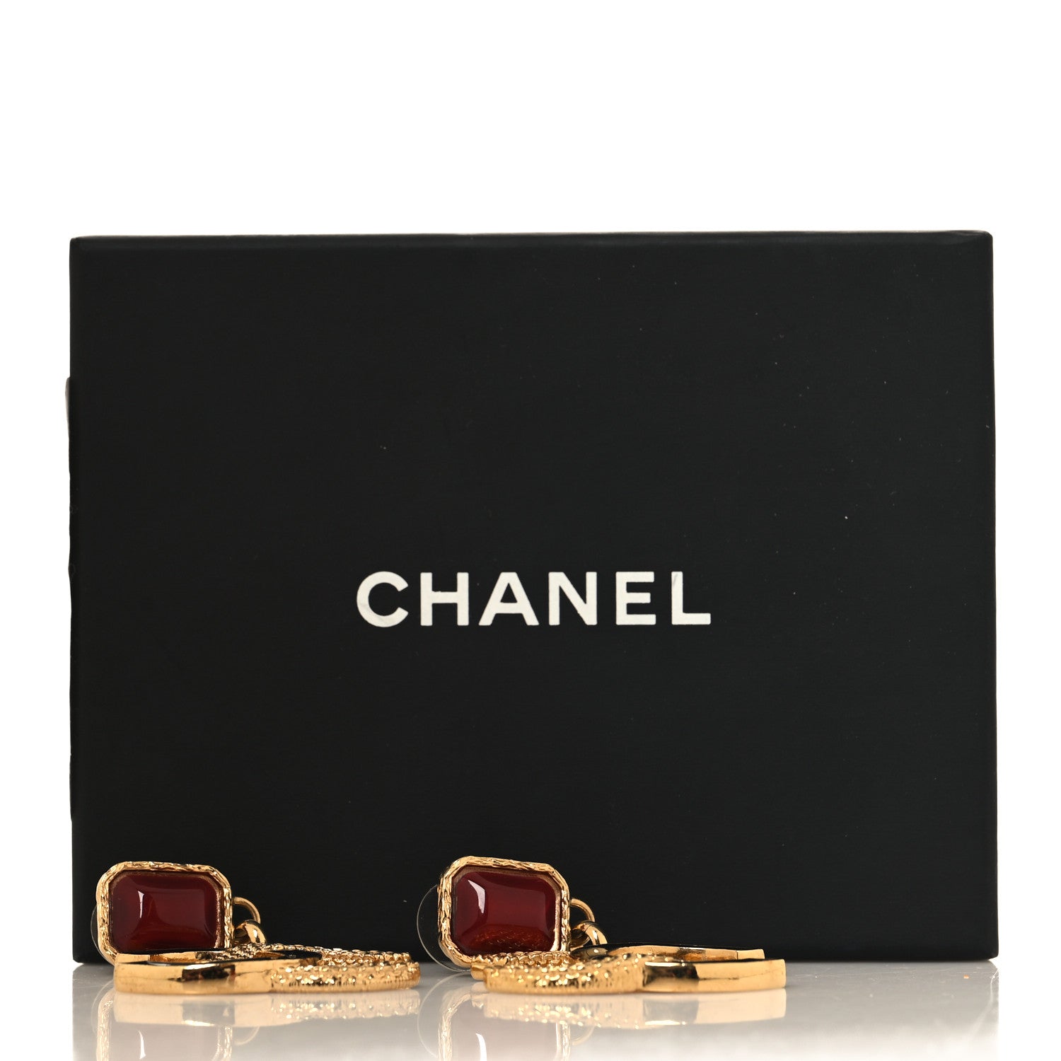 Metal Gripoix Enamel CC Drop Earring Red Black