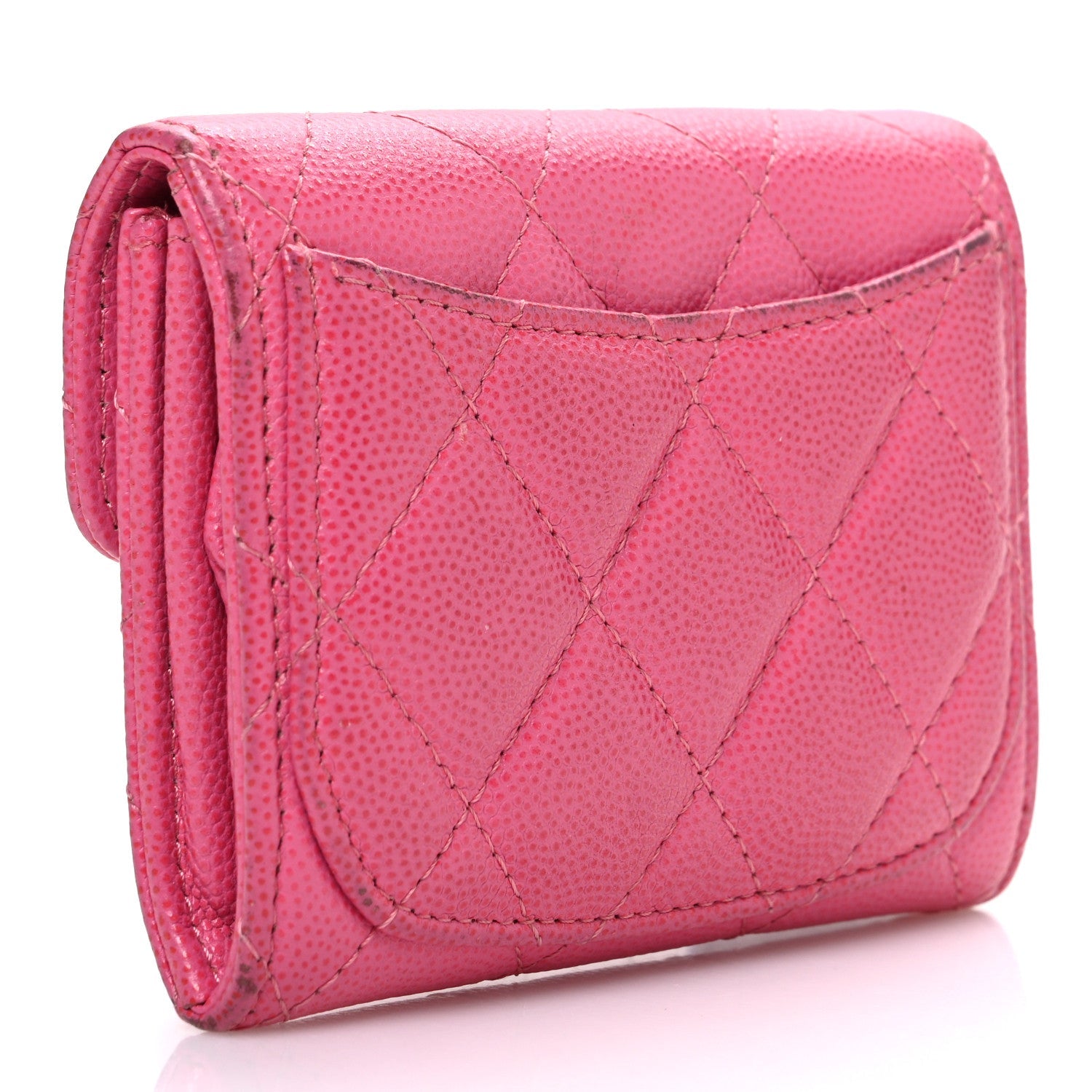 Caviar Quilted Flap Card Holder Wallet Dark Pink