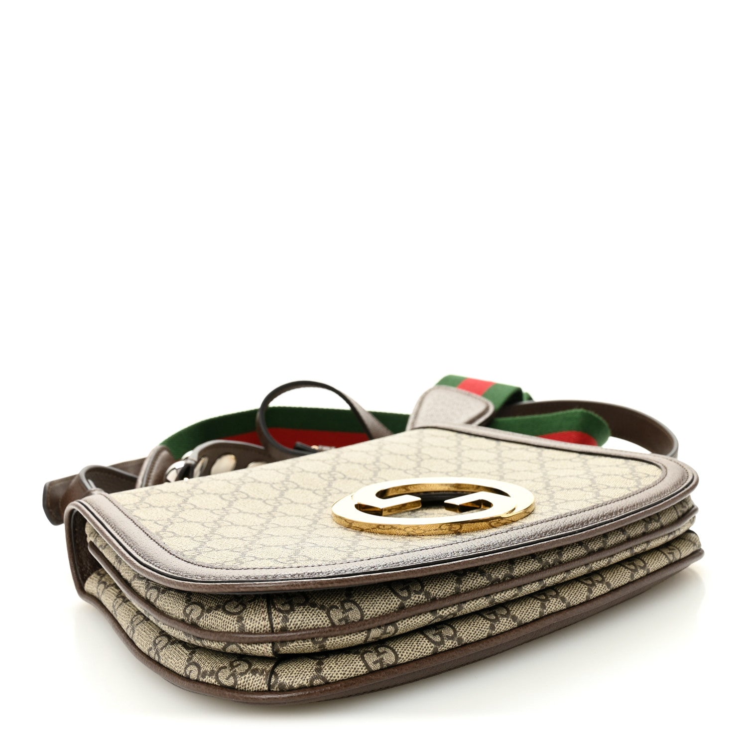 GG Supreme Monogram Textured Dollar Calfskin Web Medium Blondie Top Handle Shoulder Flap Bag Beige Ebony New Acero