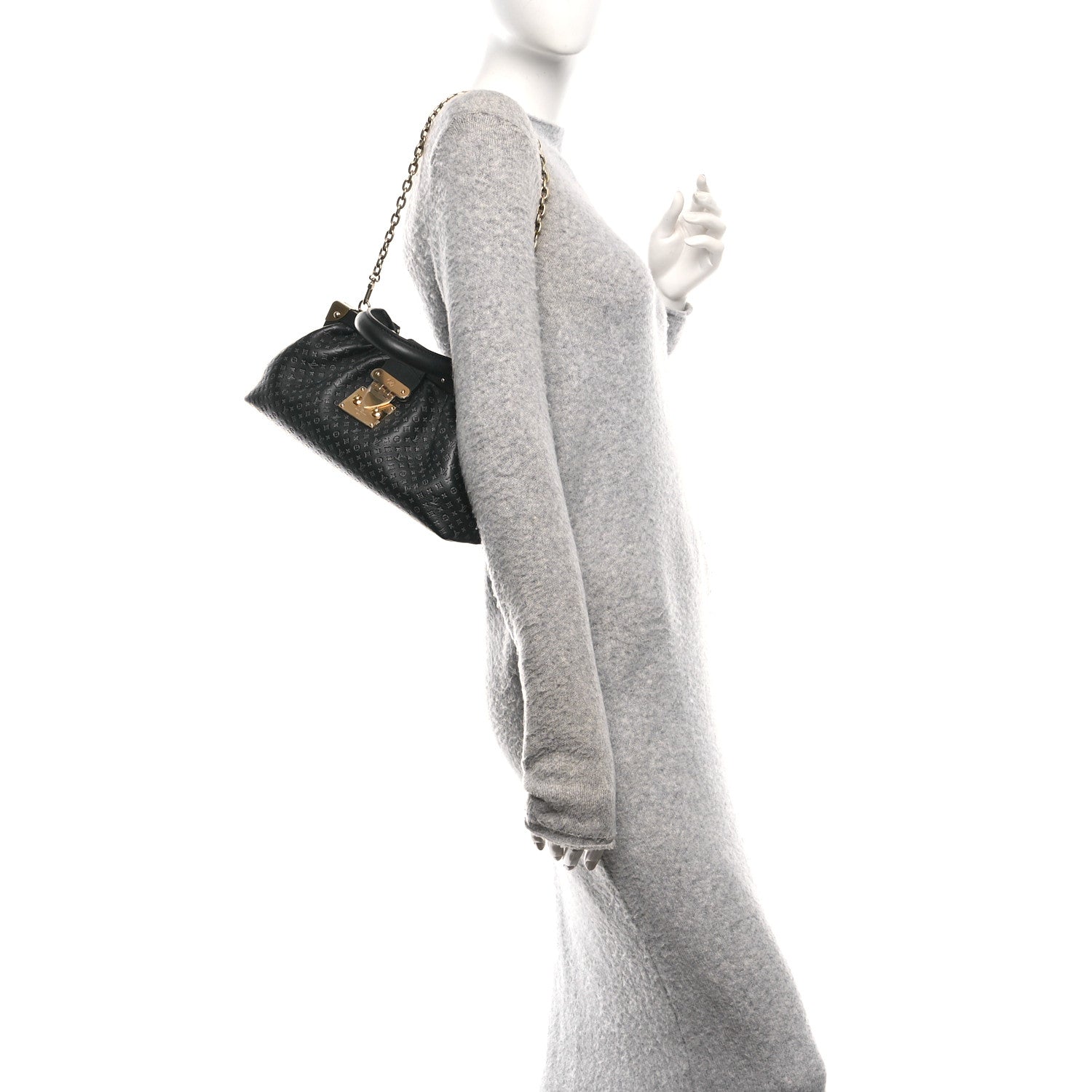 Calfskin Nanogram Embossed Clutch Black