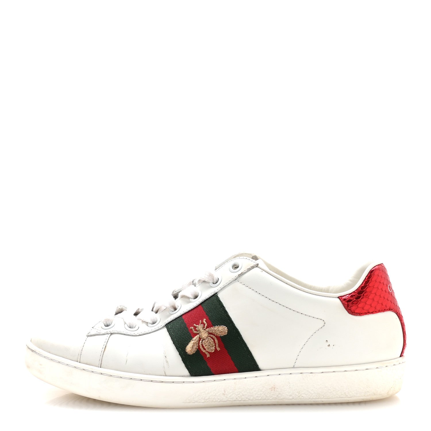 Calfskin Ayers Bee Embroidered Womens Ace Sneakers 37 White Green