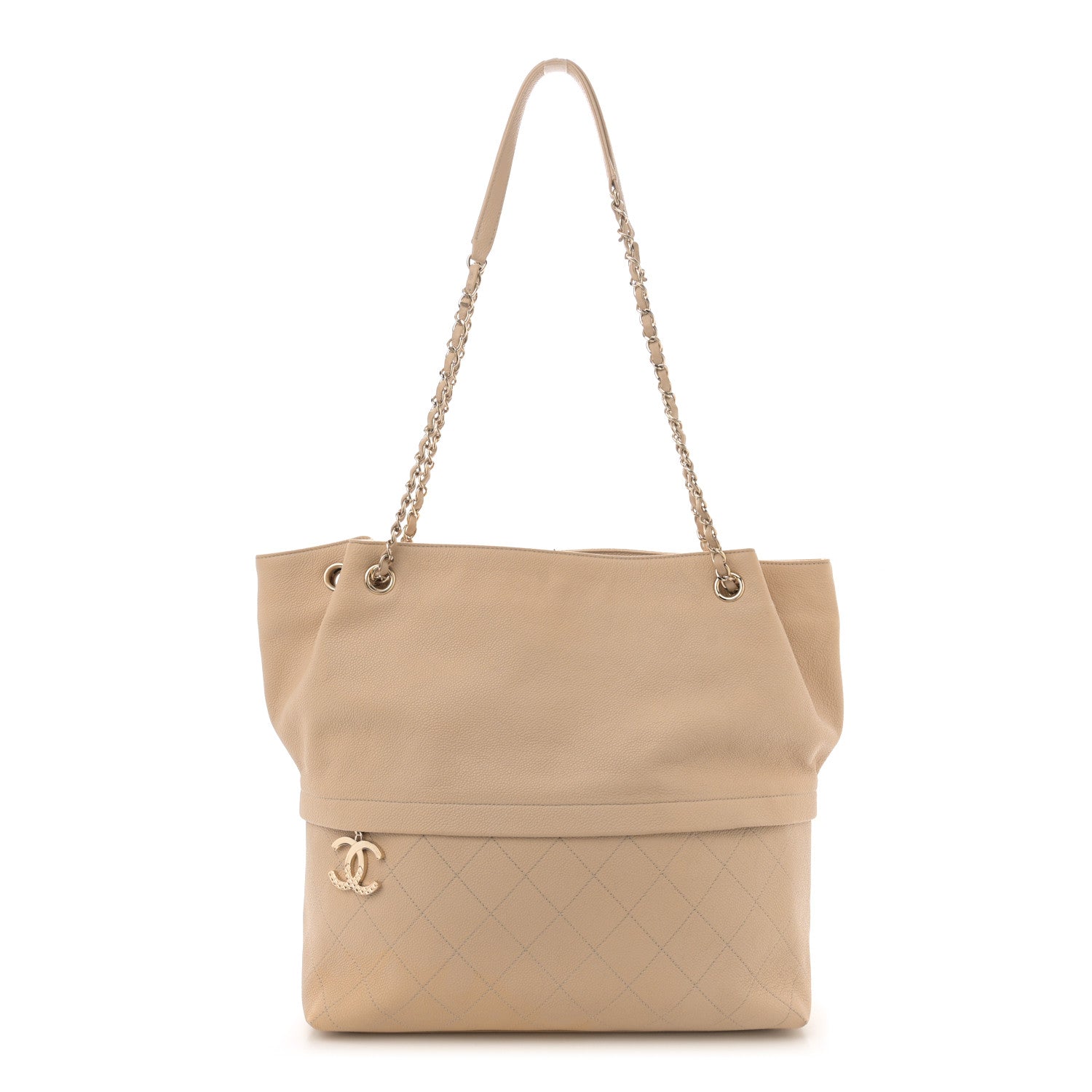 Caviar Stitched Shopping Tote Beige