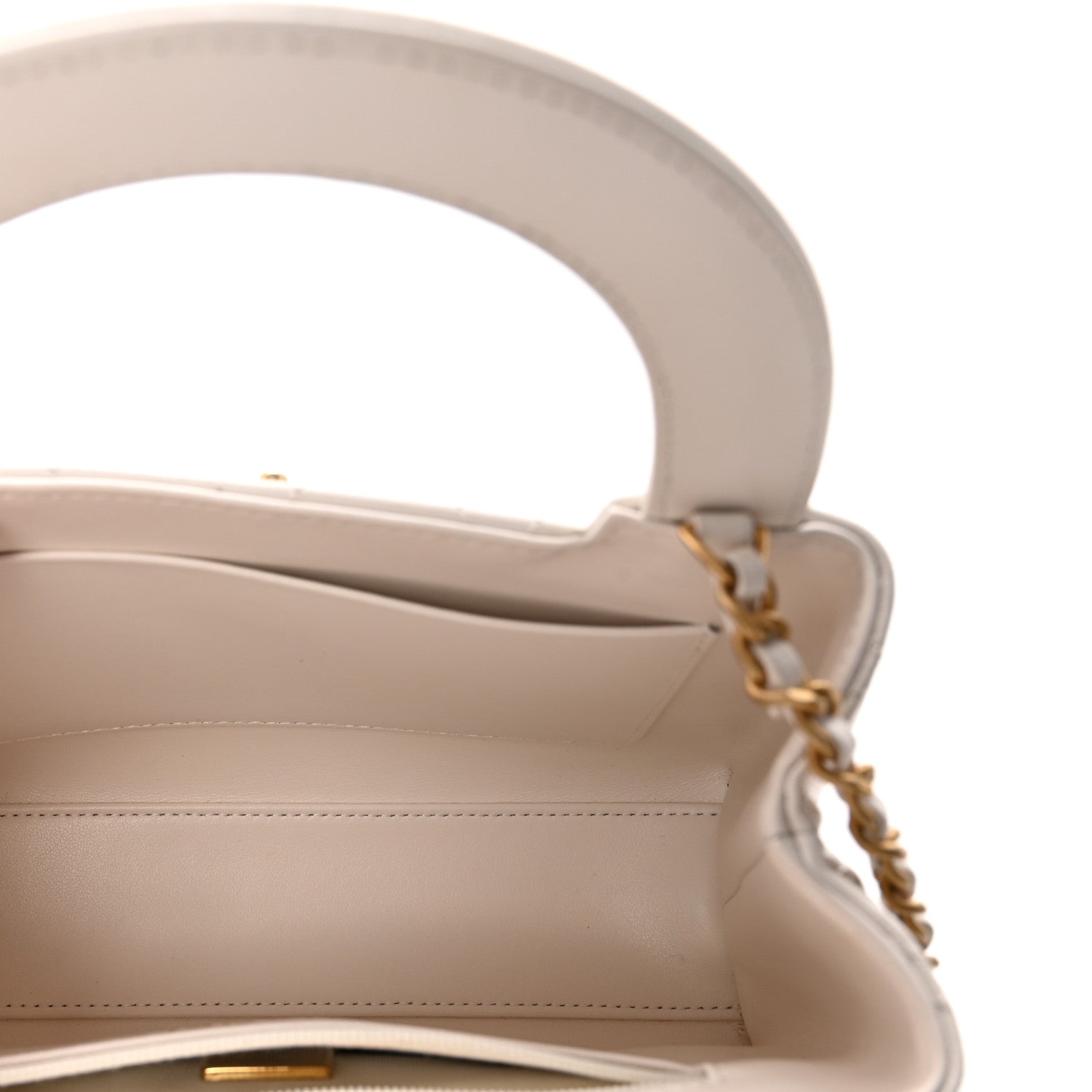Shiny Aged Calfskin Quilted Nano Kelly Shopper White