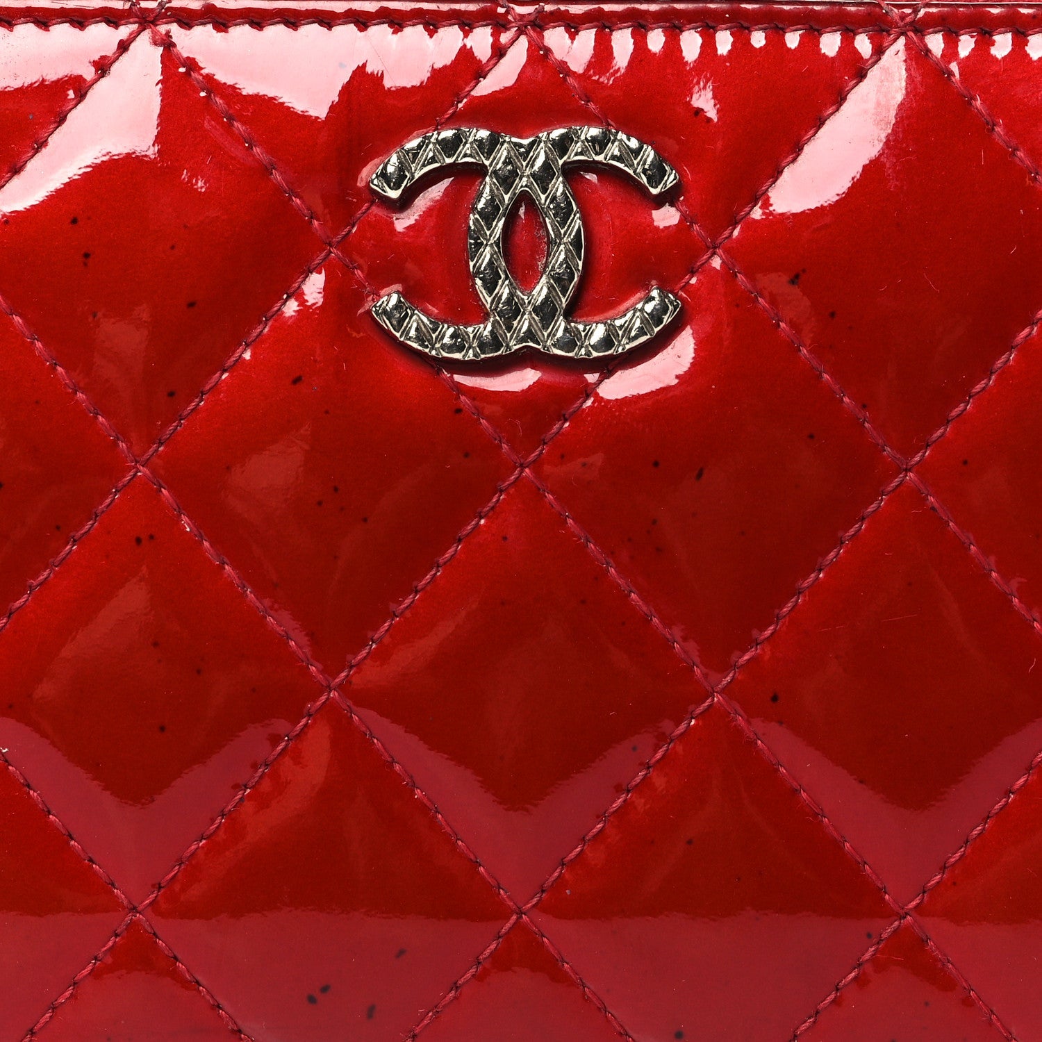 Patent Quilted Brilliant Zip Around Wallet Red