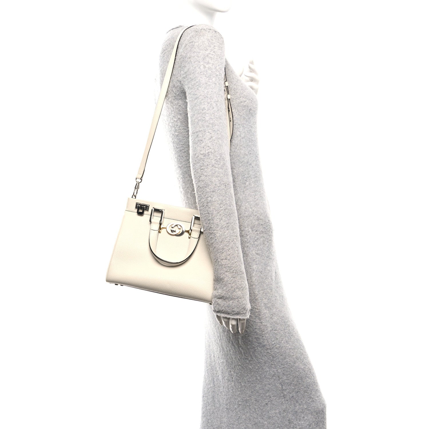 Grainy Calfskin Small Zumi Top Handle Bag Mystic White