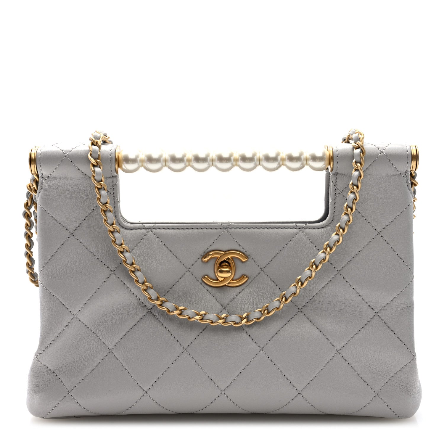 Calfskin Pearl Small Shopping Bag Grey
