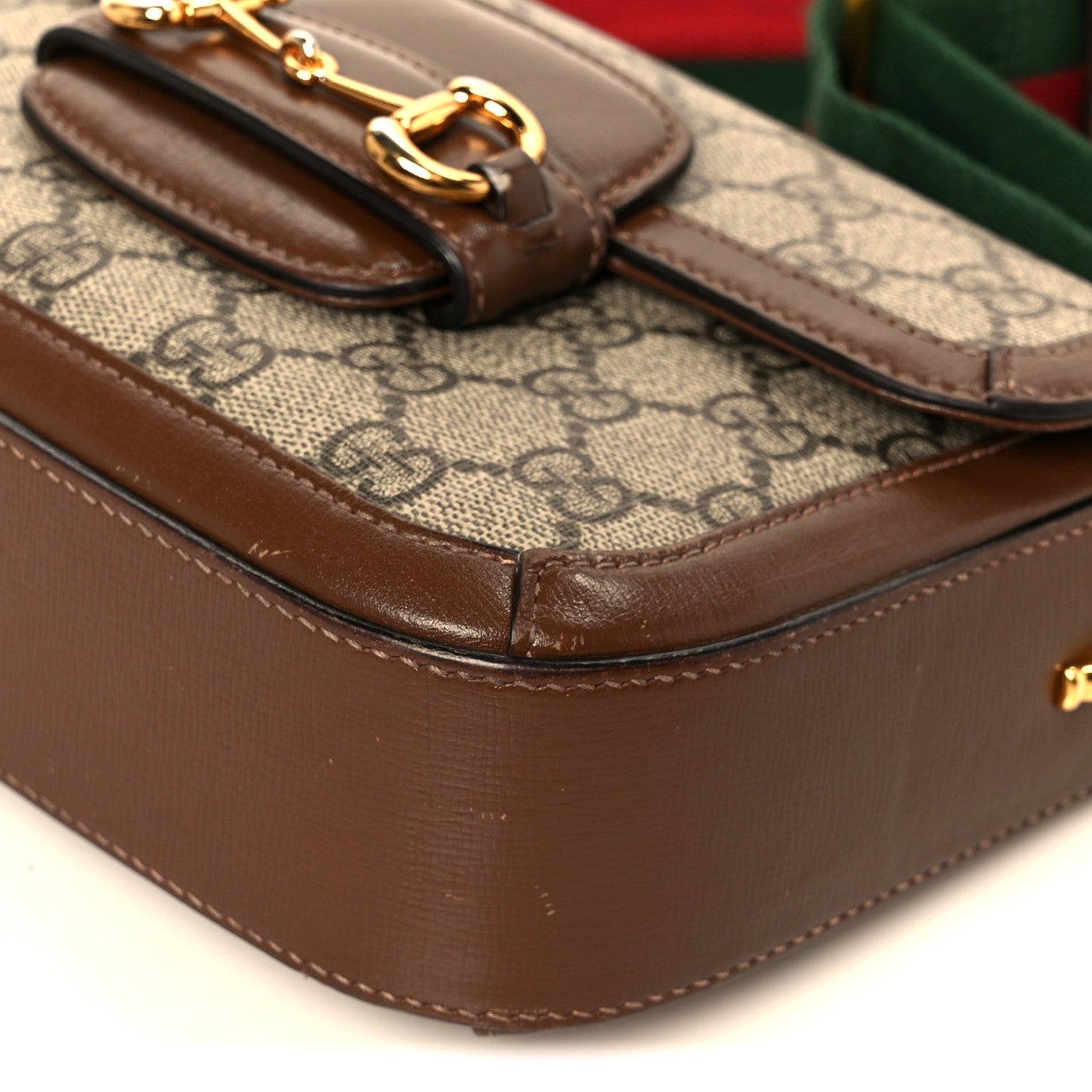GG Supreme Monogram Web Mini Horsebit 1955 Shoulder Bag Beige Brown Sugar