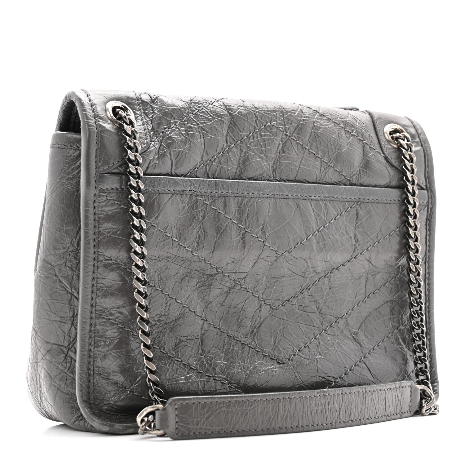 Crinkled Calfskin Matelasse Monogram Baby Niki Chain Satchel Storm
