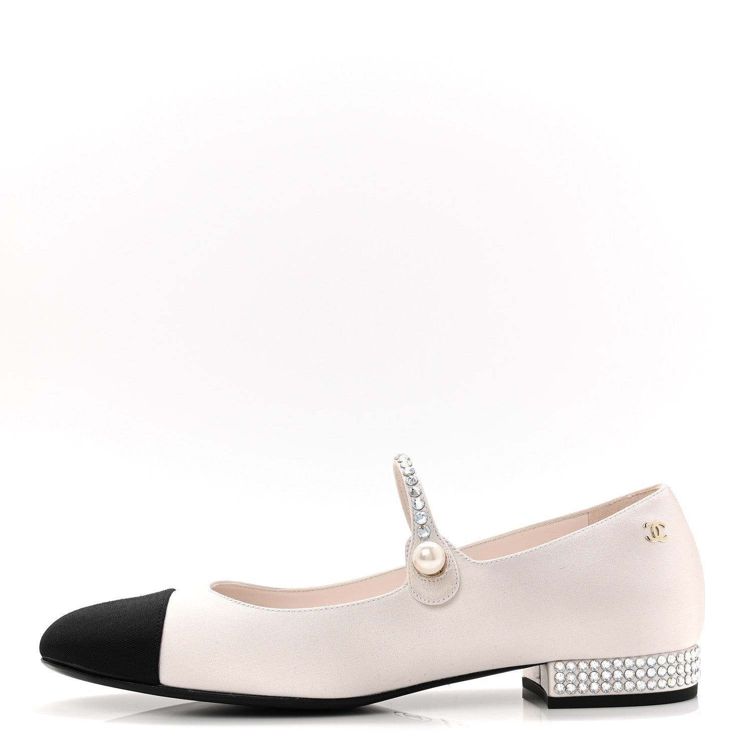 Strass Satin Grosgrain Mary Jane Flats 38 Ivory Black