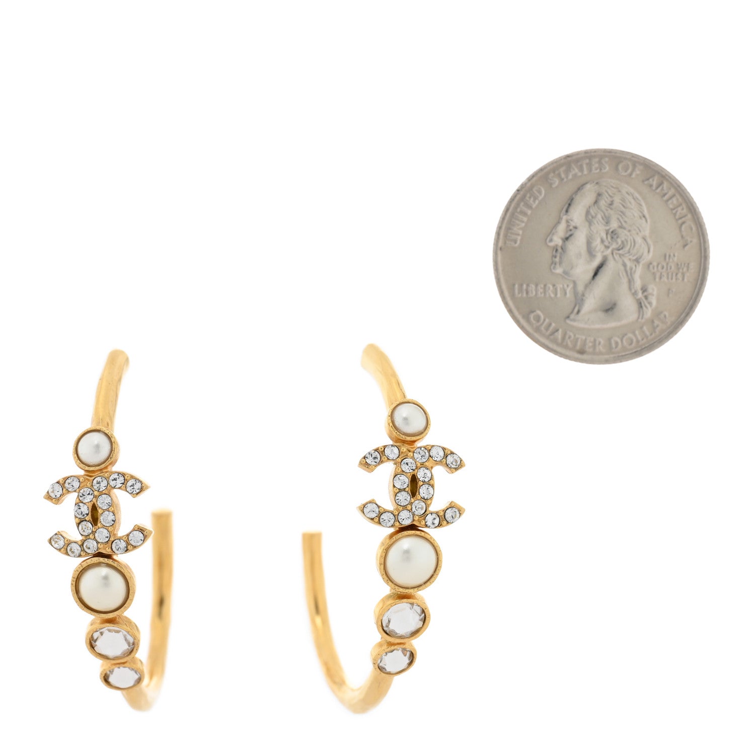 Crystal Pearl CC Hoop Earrings Gold Pearly White