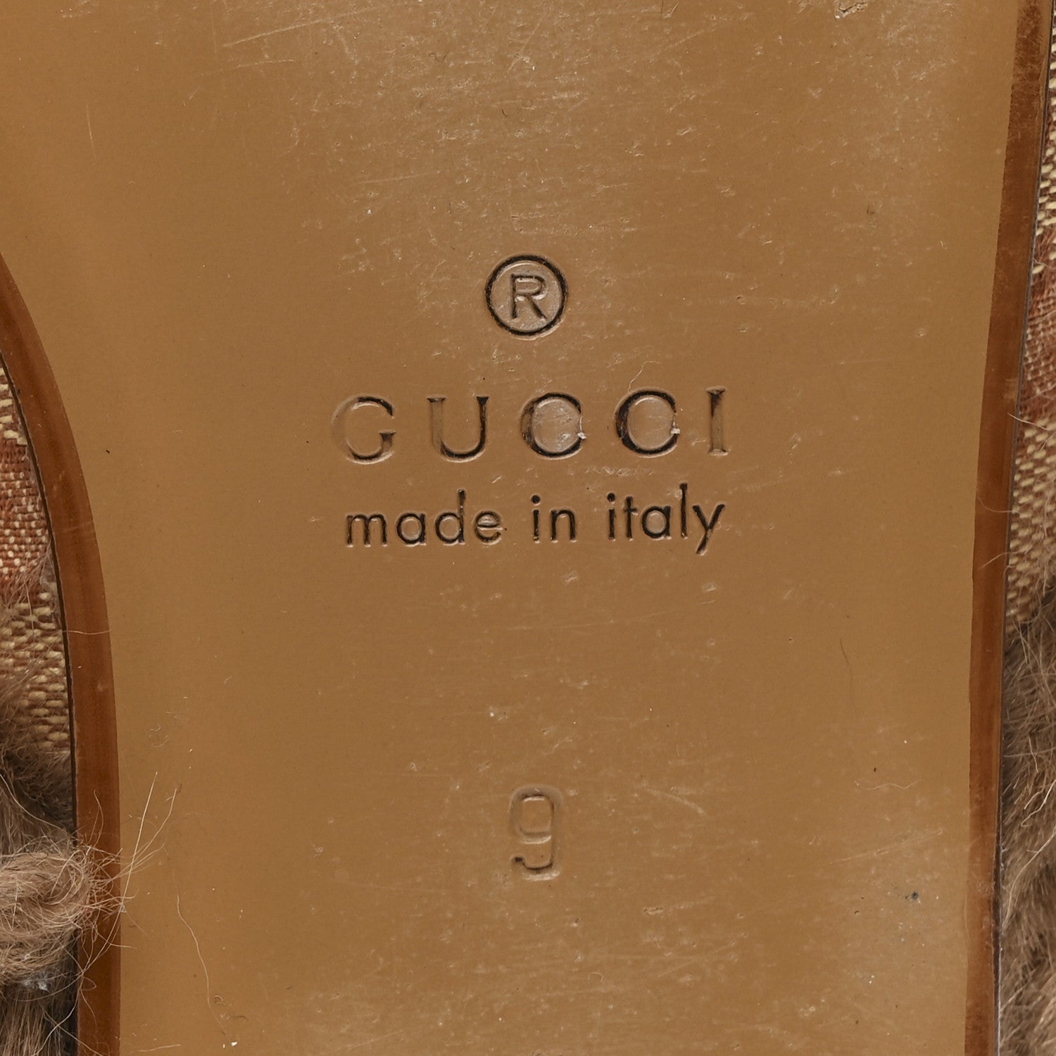 GG Monogram Fur Mens Princetown Slippers 9 Beige Ruggine Rust