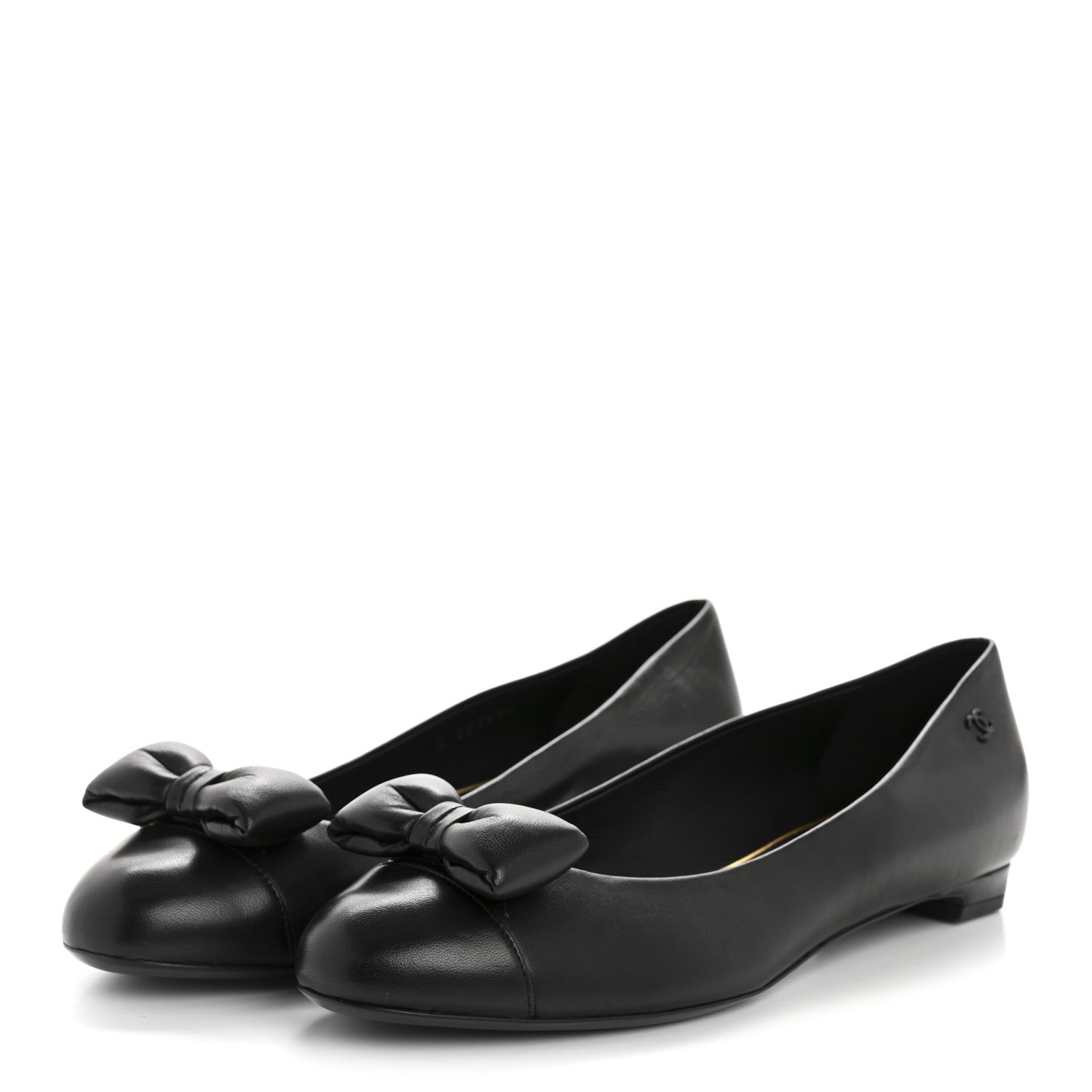 Lambskin CC Cap Toe Bow Ballerina Flats 39.5 Black