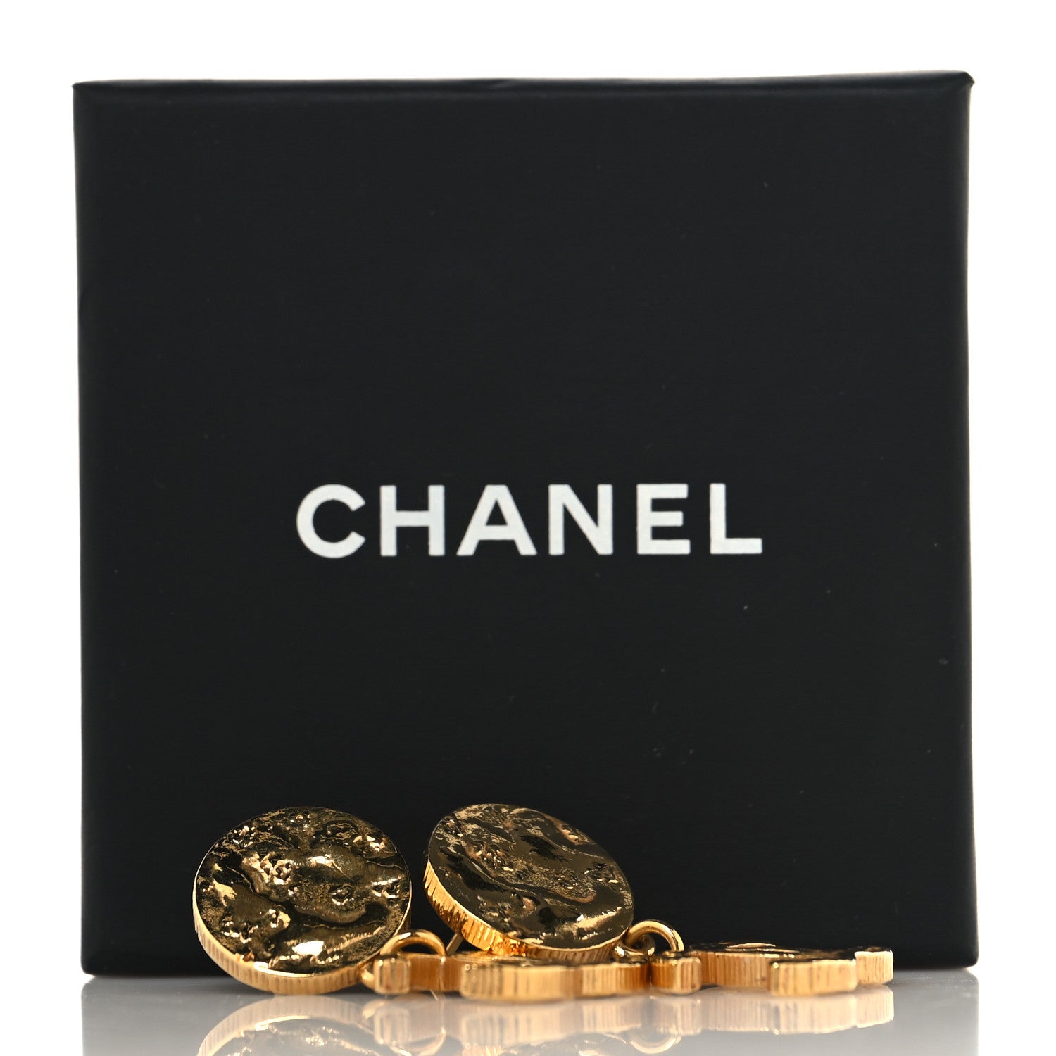Metal Disc CC Drop Earrings Gold
