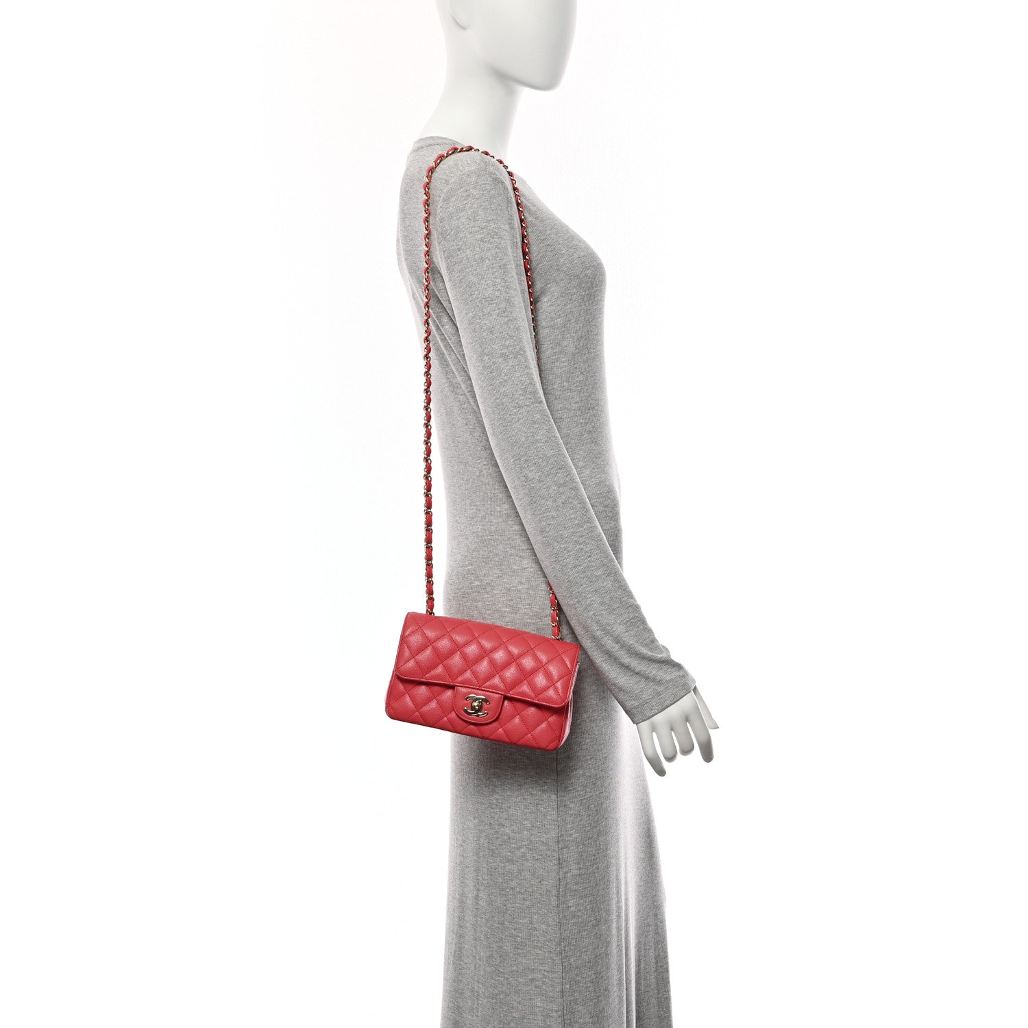 Caviar Quilted Mini Rectangular Flap Dark Pink