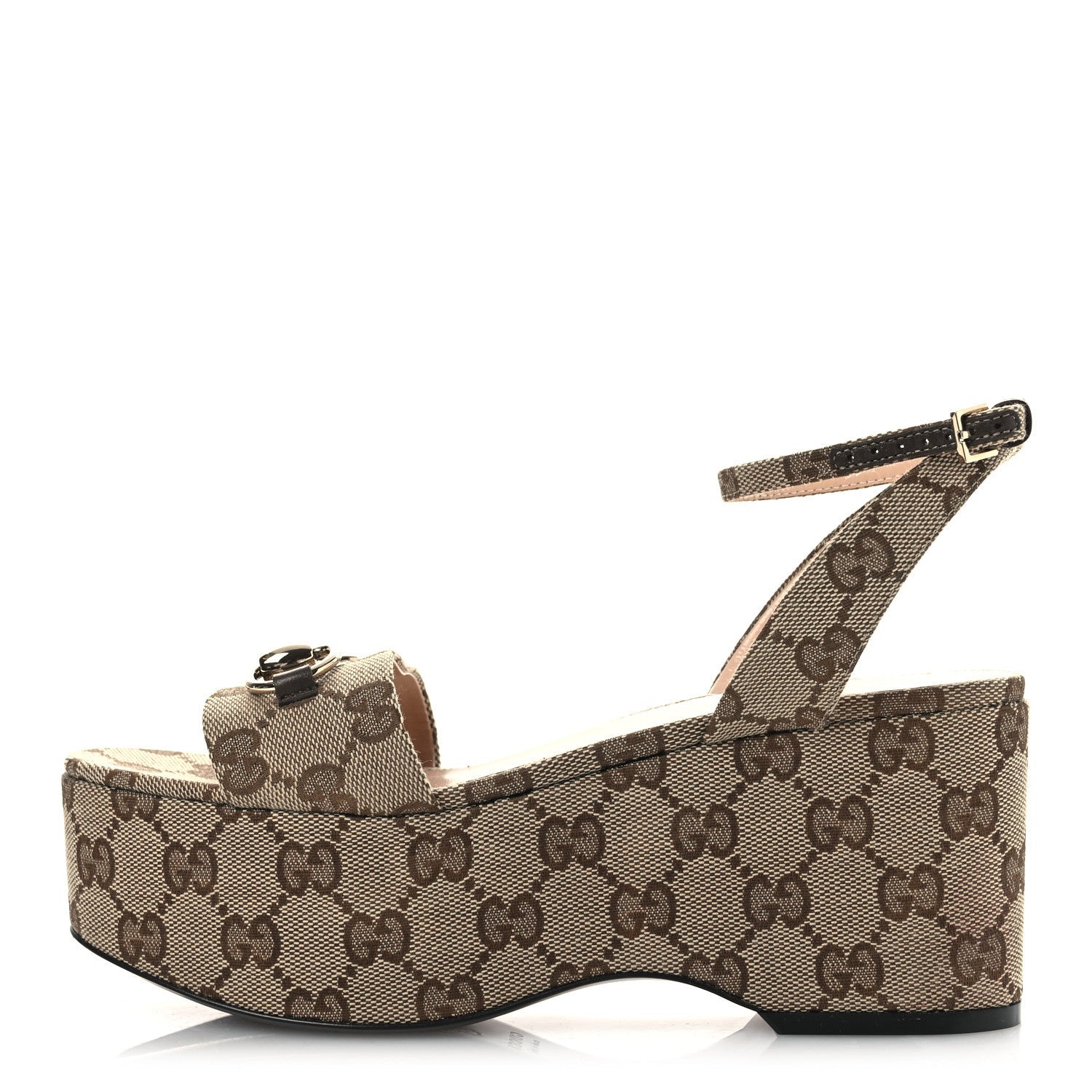 Monogram Nappa Chalotte Horsebit Ankle Strap 75mm Flatform Sandals 35.5 Beige Ebony