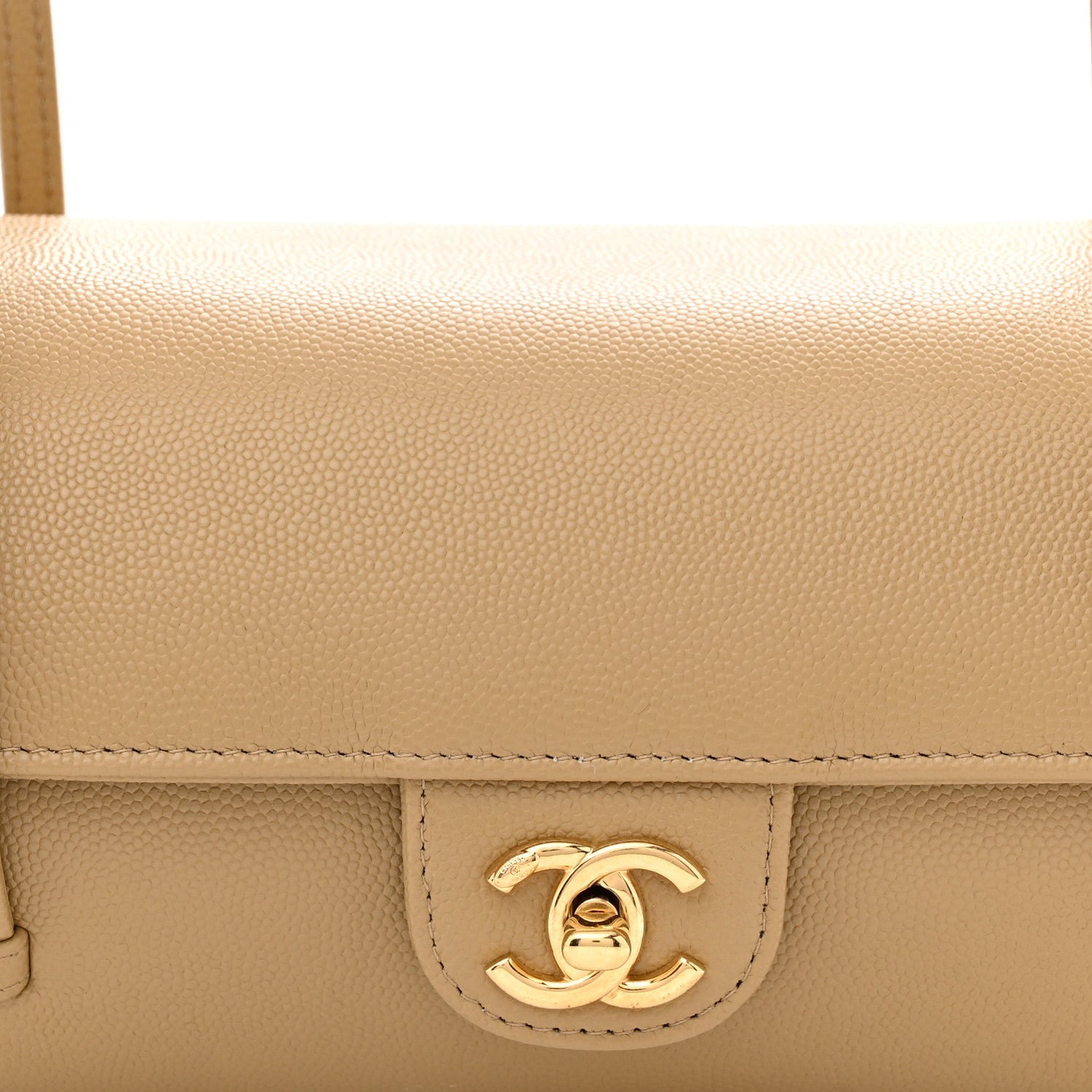 Shiny Caviar Preppy Coco Small Bowling Bag Dark Beige
