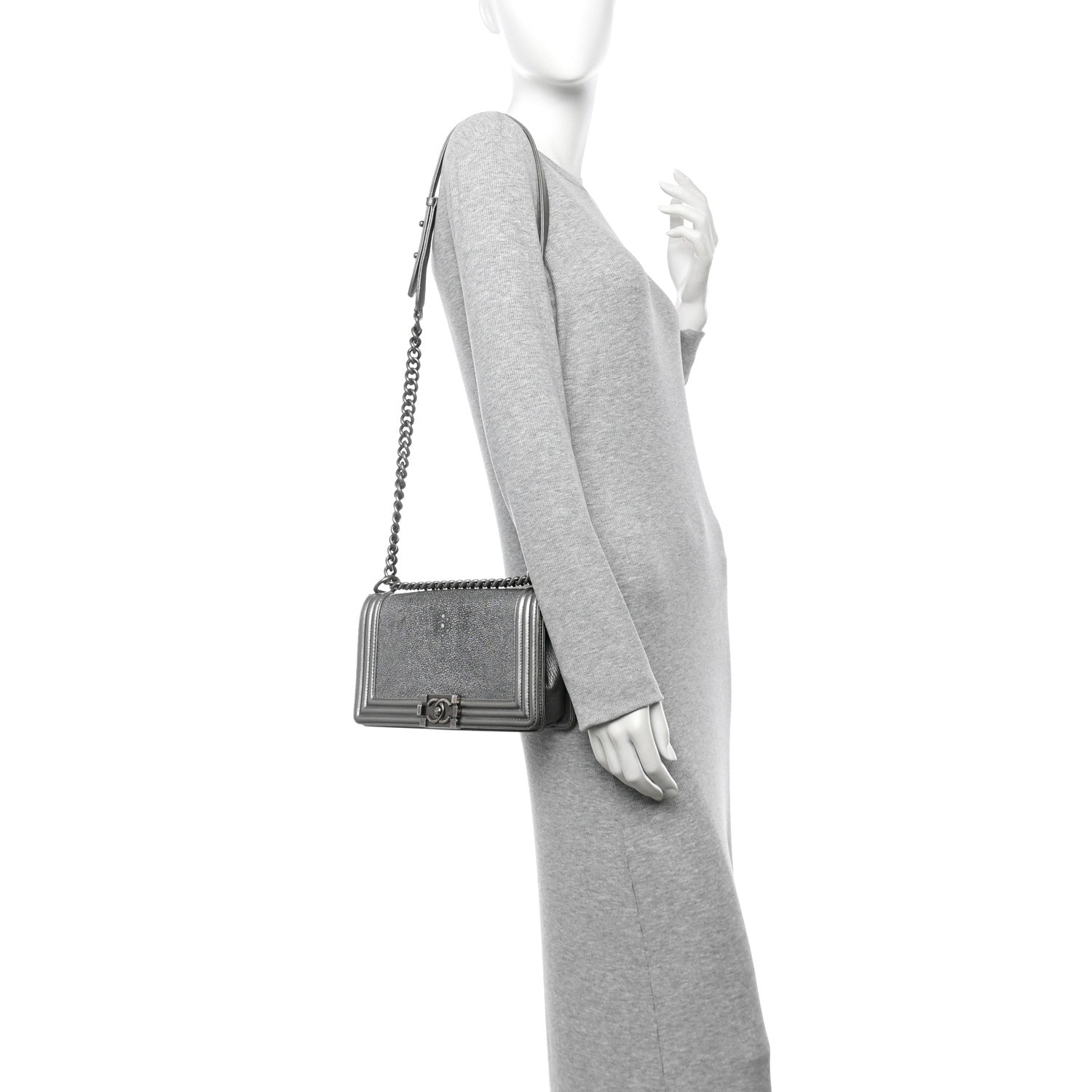 Metallic Galuchat Stingray Medium Boy Flap Silver