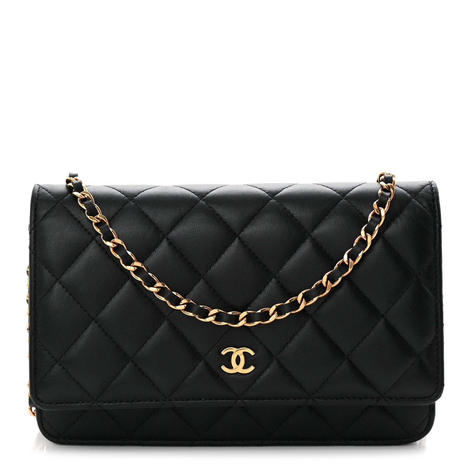 Lambskin Quilted Wallet On Chain WOC Black