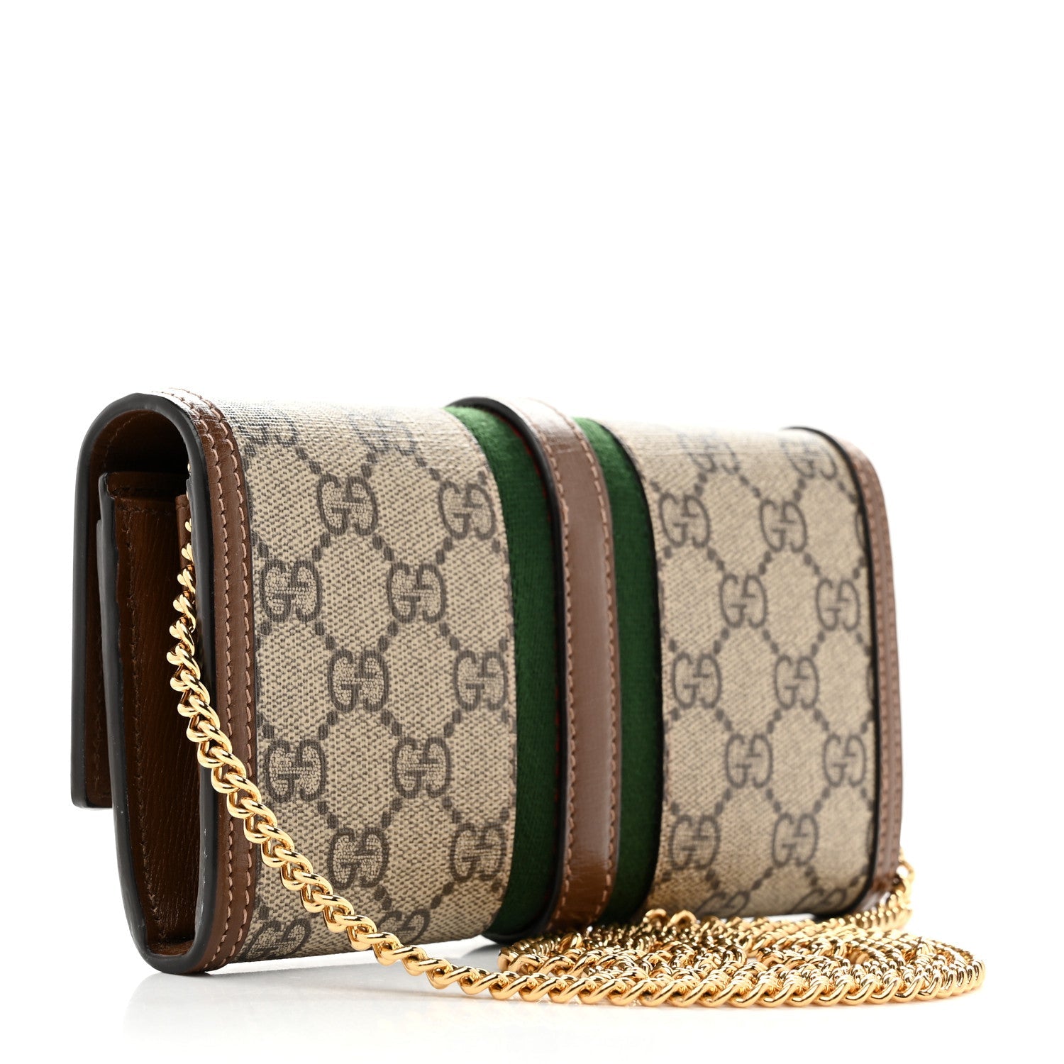 GG Supreme Monogram Azalea Calfskin Web Jackie 1961 Chain Wallet Beige Ebony Brown Sugar