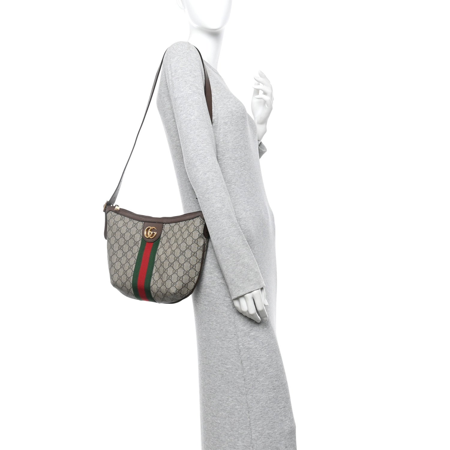 GG Supreme Monogram Web Small Ophidia Half Moon Hobo Brown