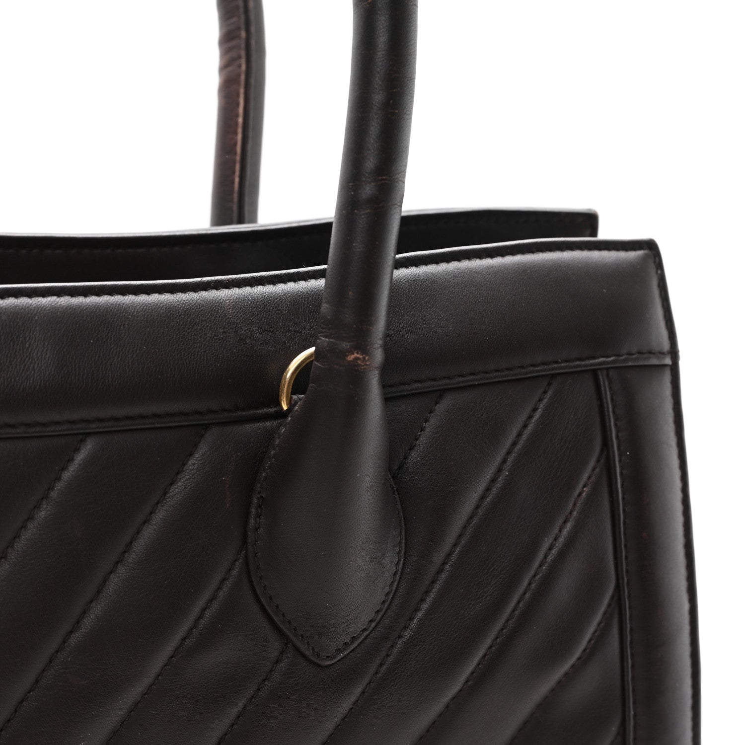Lambskin Chevron Quilted Top Handle Tote Bag Brown
