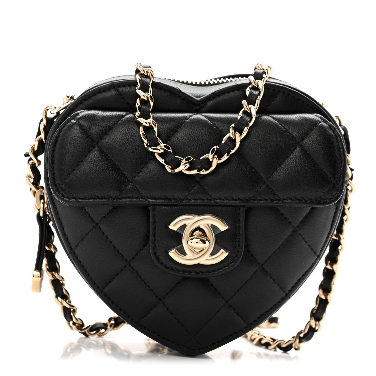 Lambskin Quilted CC In Love Heart Clutch With Chain Black