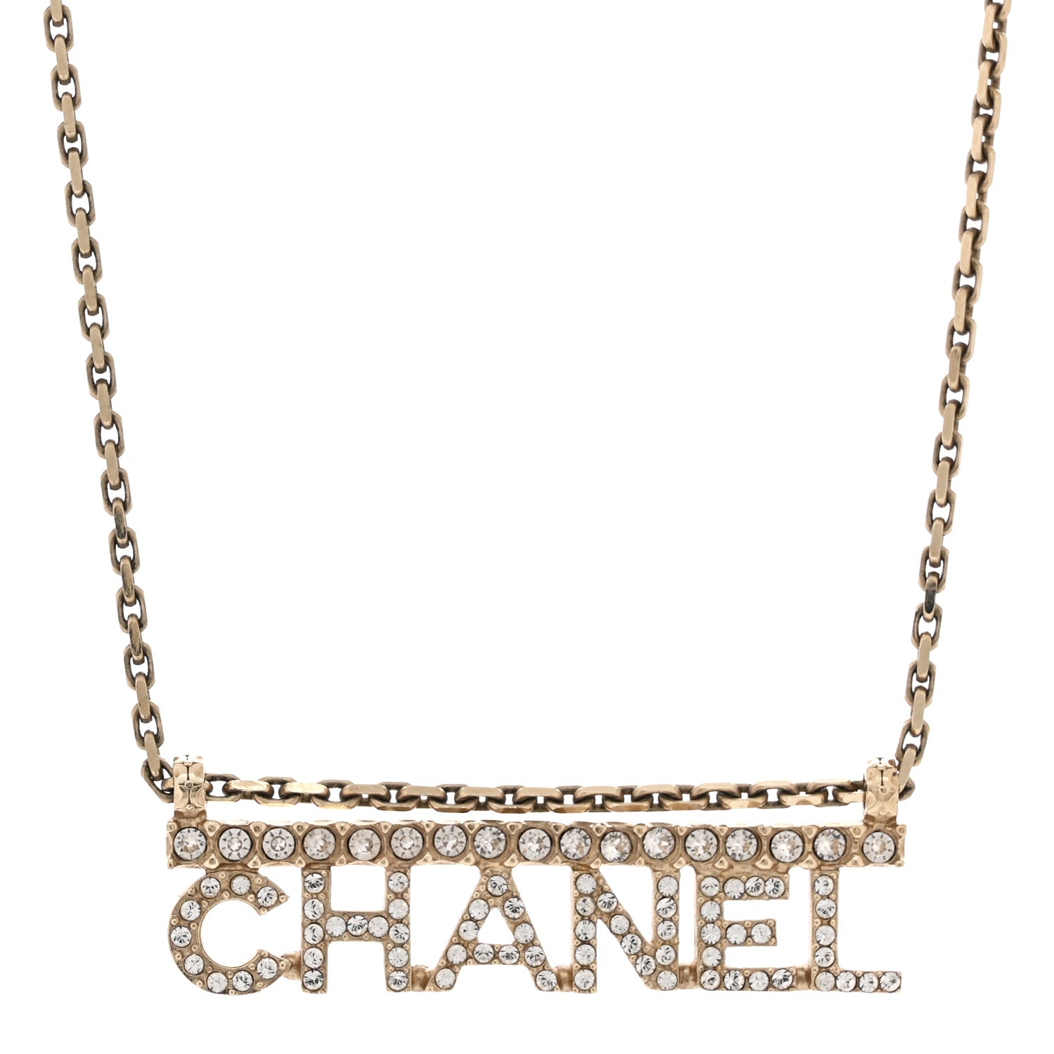 Metal Crystal Logo Necklace Gold