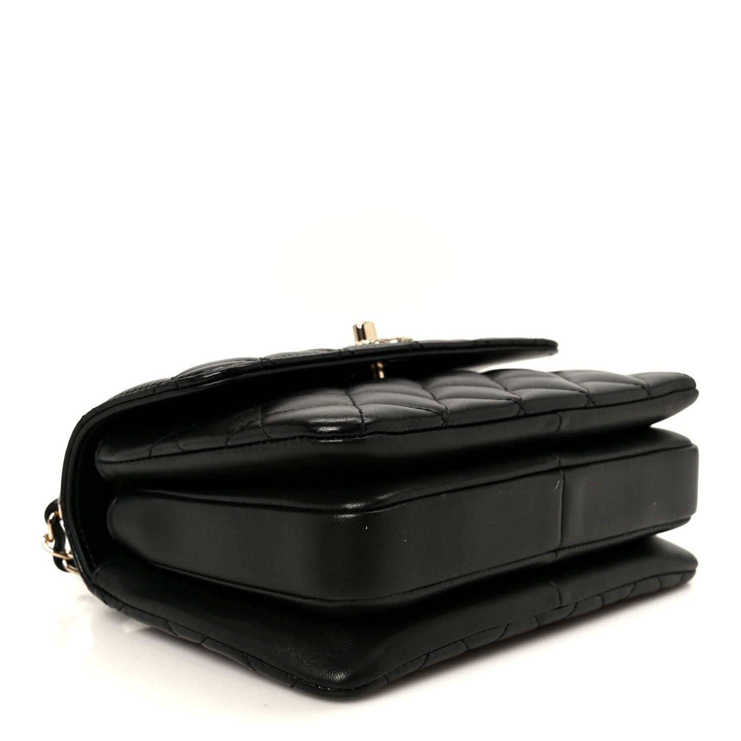 Lambskin Crystal Quilted Mini Trendy CC Dual Handle Flap Bag Black