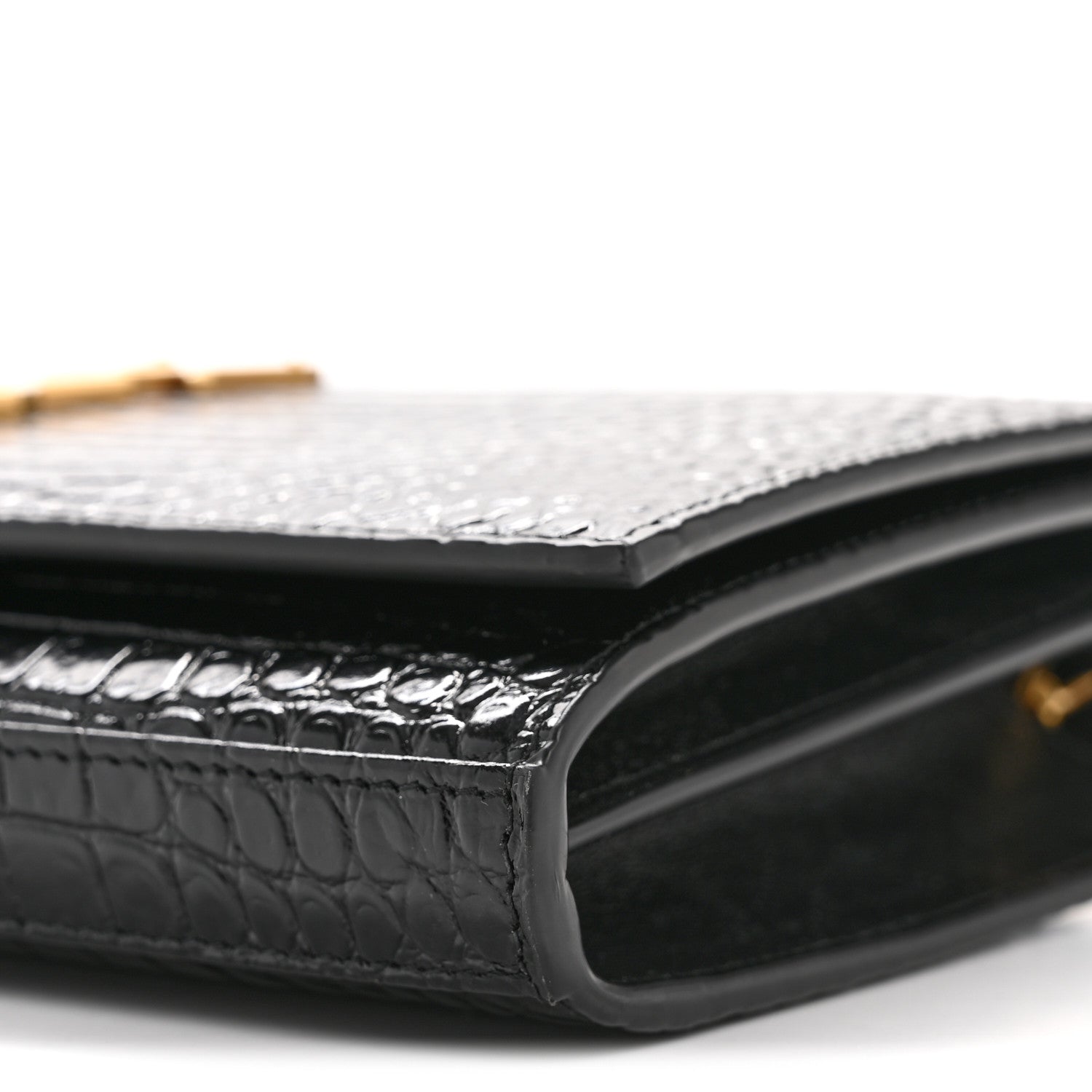 Calfskin Crocodile Embossed Cassandre Wallet On Chain WOC Black