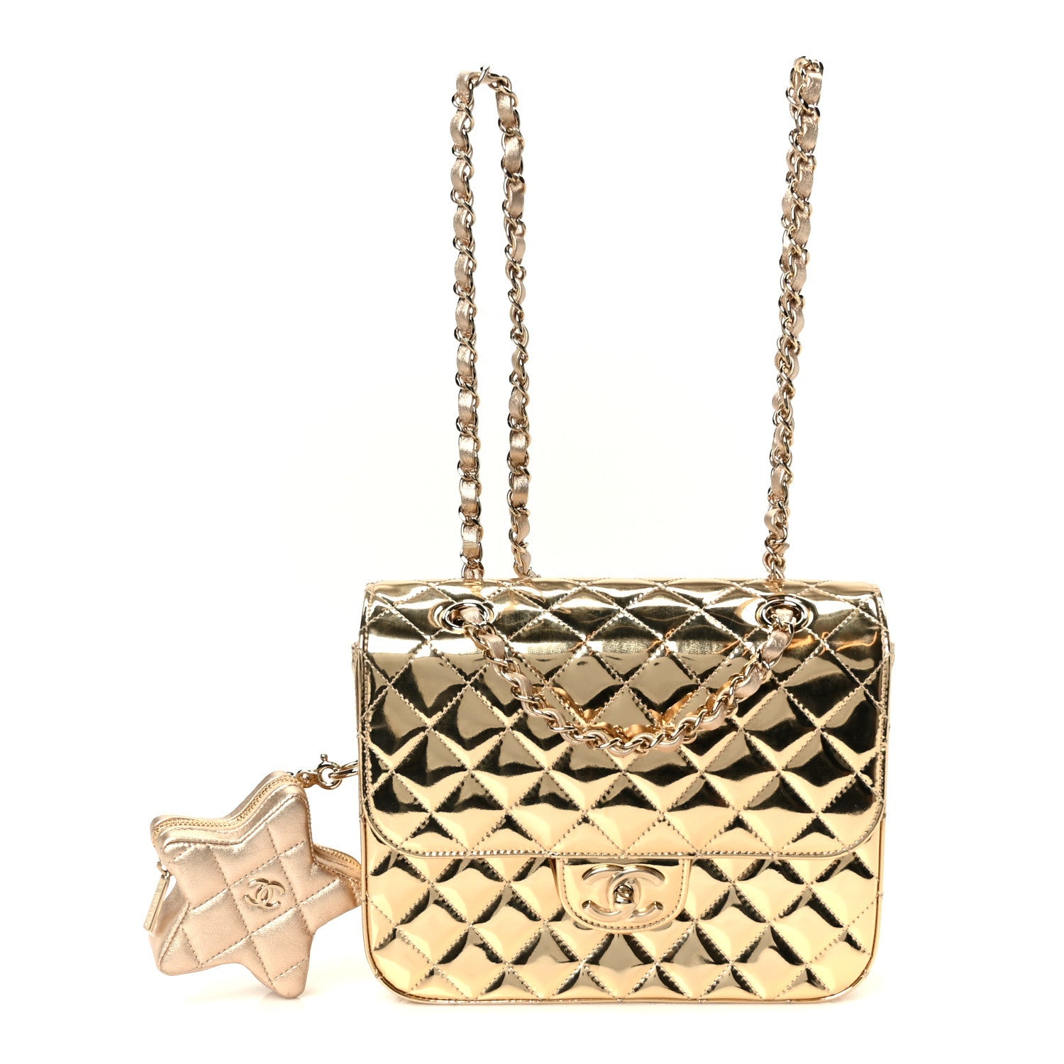 Mirror Calfskin Metallic Calfskin Quilted Hollywood Boulevard Backpack With Coin Purse Gold