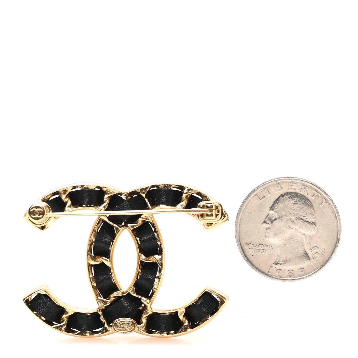 Lambskin Chain CC Brooch Black Gold