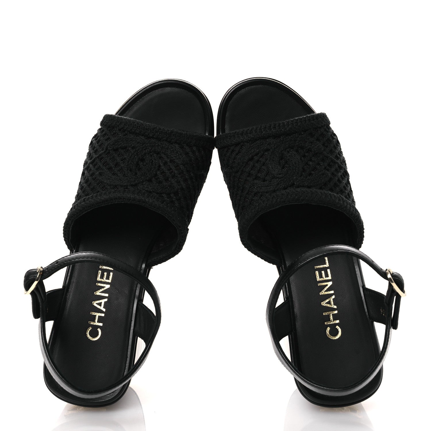 Fabric Calfskin CC Platform Sandals 36 Black