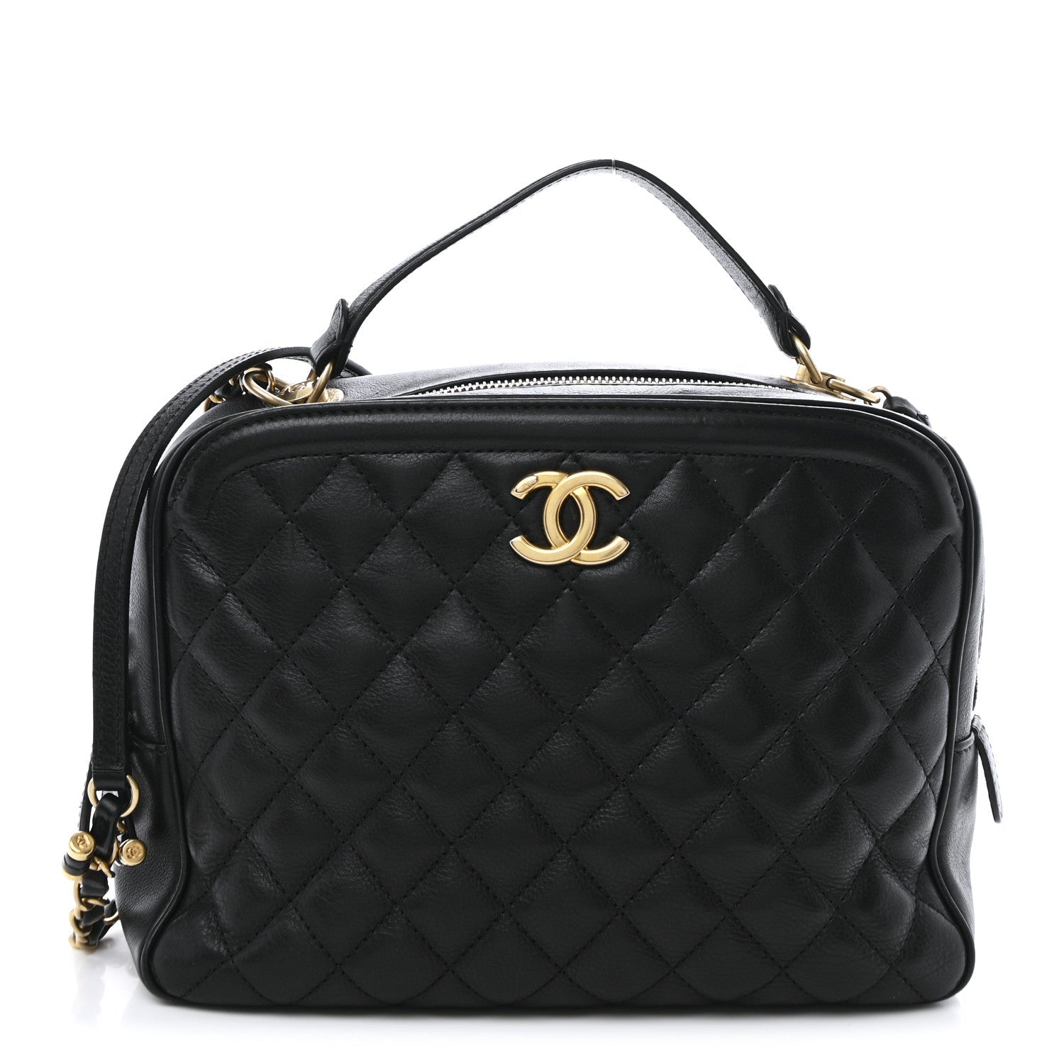 Calfskin Quilted CC Medium Vanity Case Black