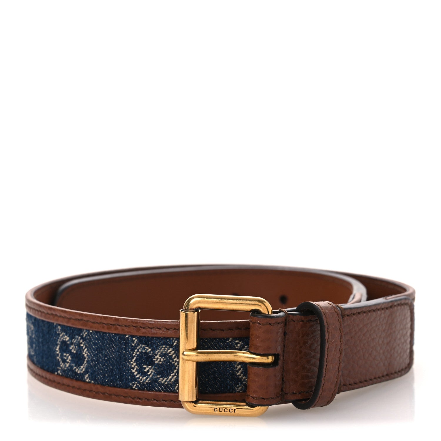 New Denim GG Monogram Dollar Calfskin Belt 65 26 Blue Tea Cuir Epilog