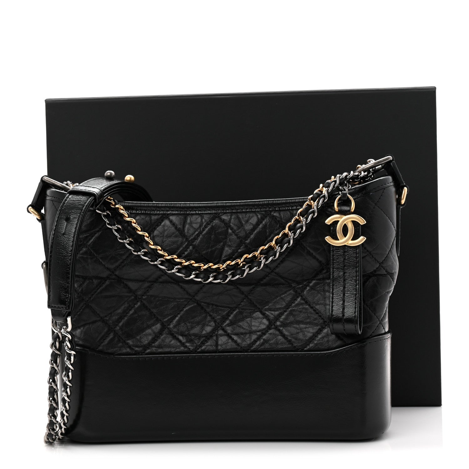Aged Calfskin Quilted New Medium Gabrielle Hobo Black