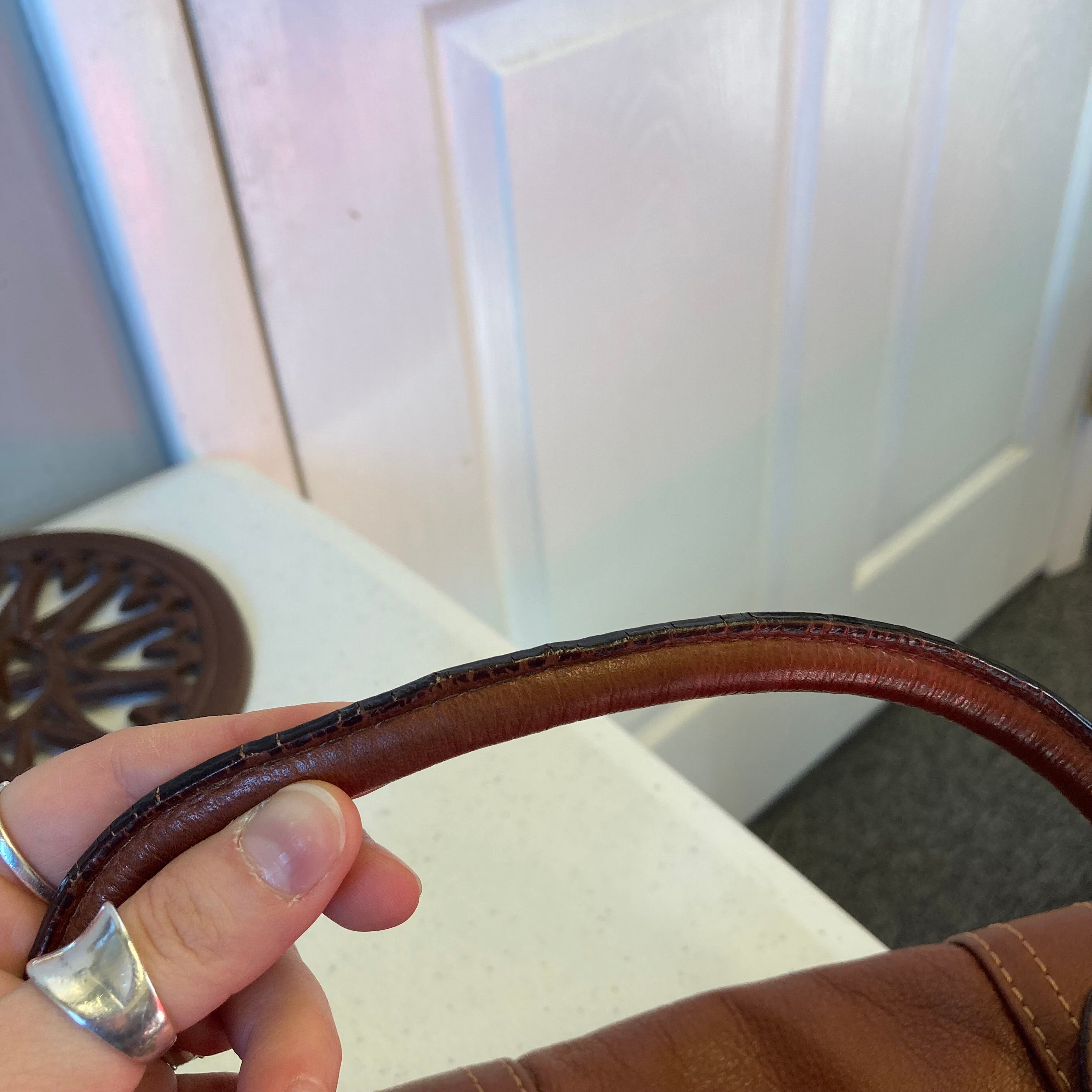 Handbag Leather In Brown, Size:Medium