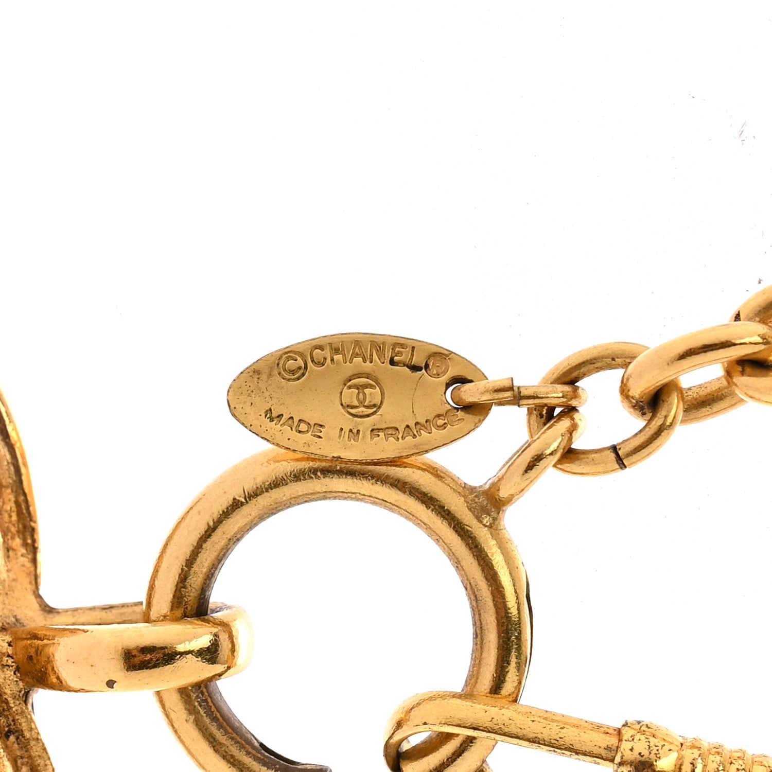 Metal Quilted CC Long Necklace Gold