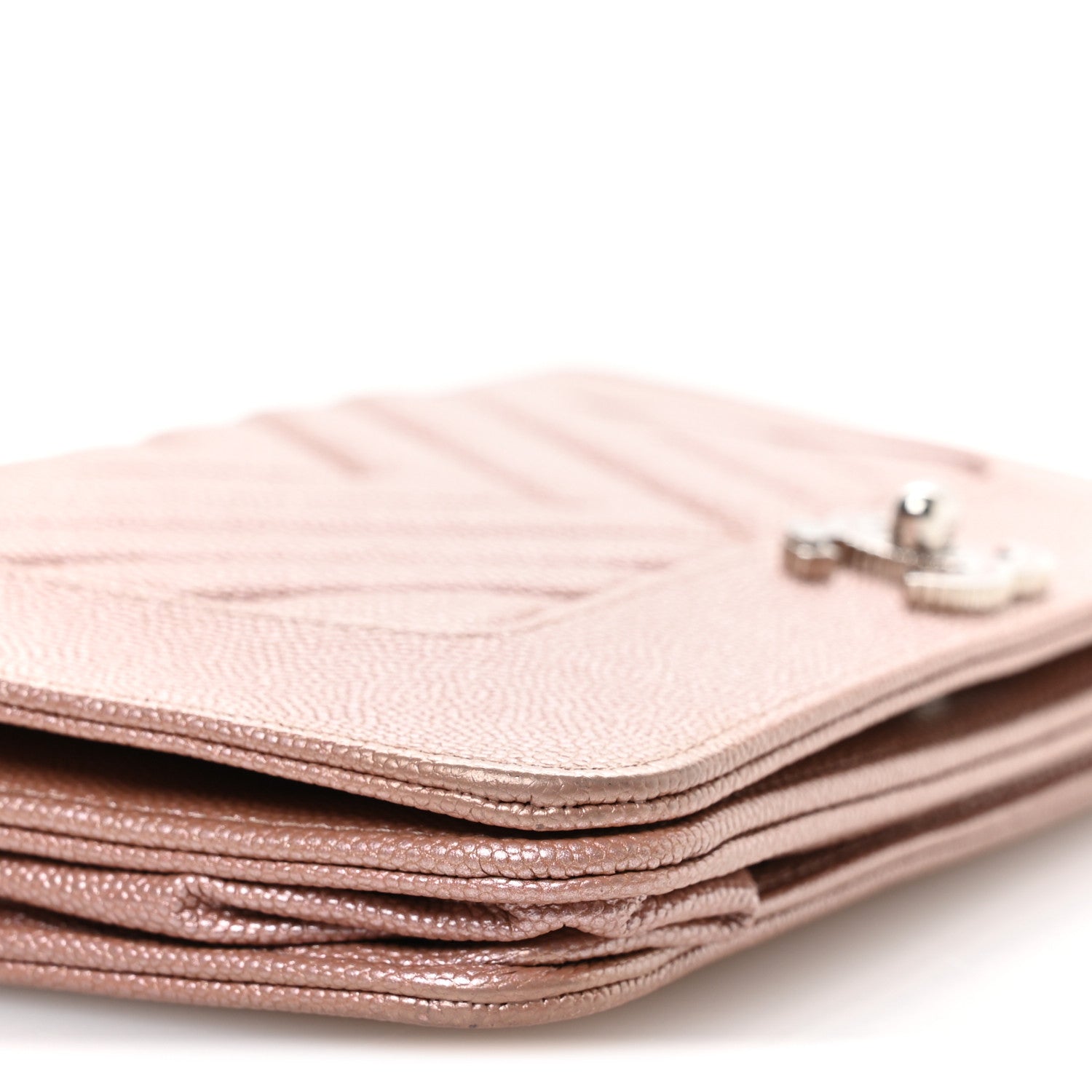 Metallic Caviar Chevron Quilted Vintage Mademoiselle Wallet On Chain WOC Pink