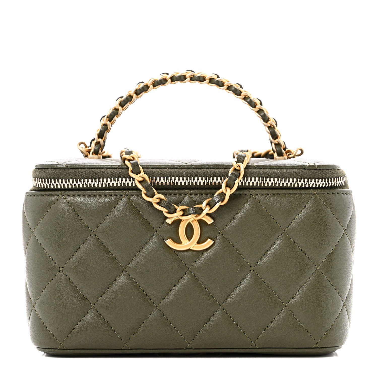 Lambskin Quilted Pick Me Up Vanity Case Khaki