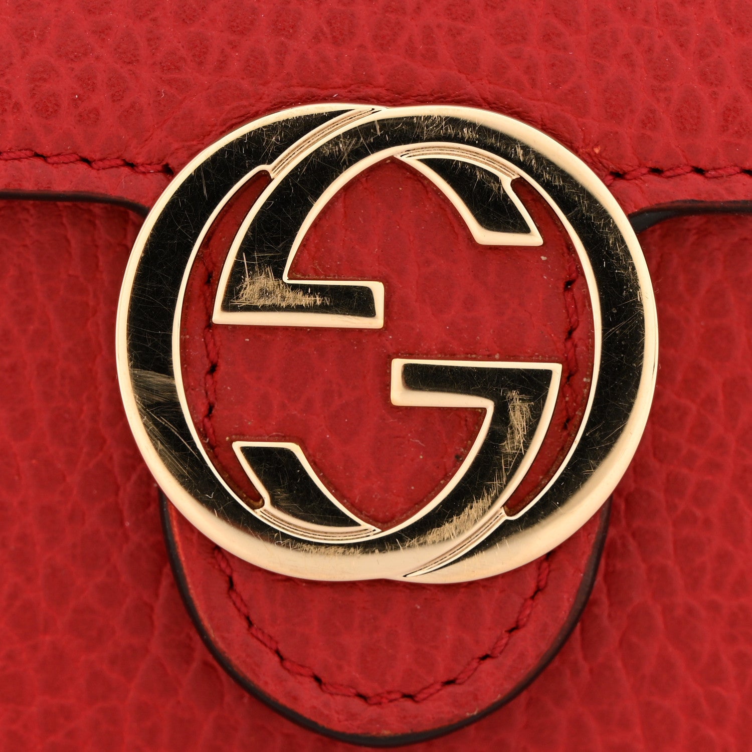 Dollar Calfskin Interlocking G Chain Wallet Red
