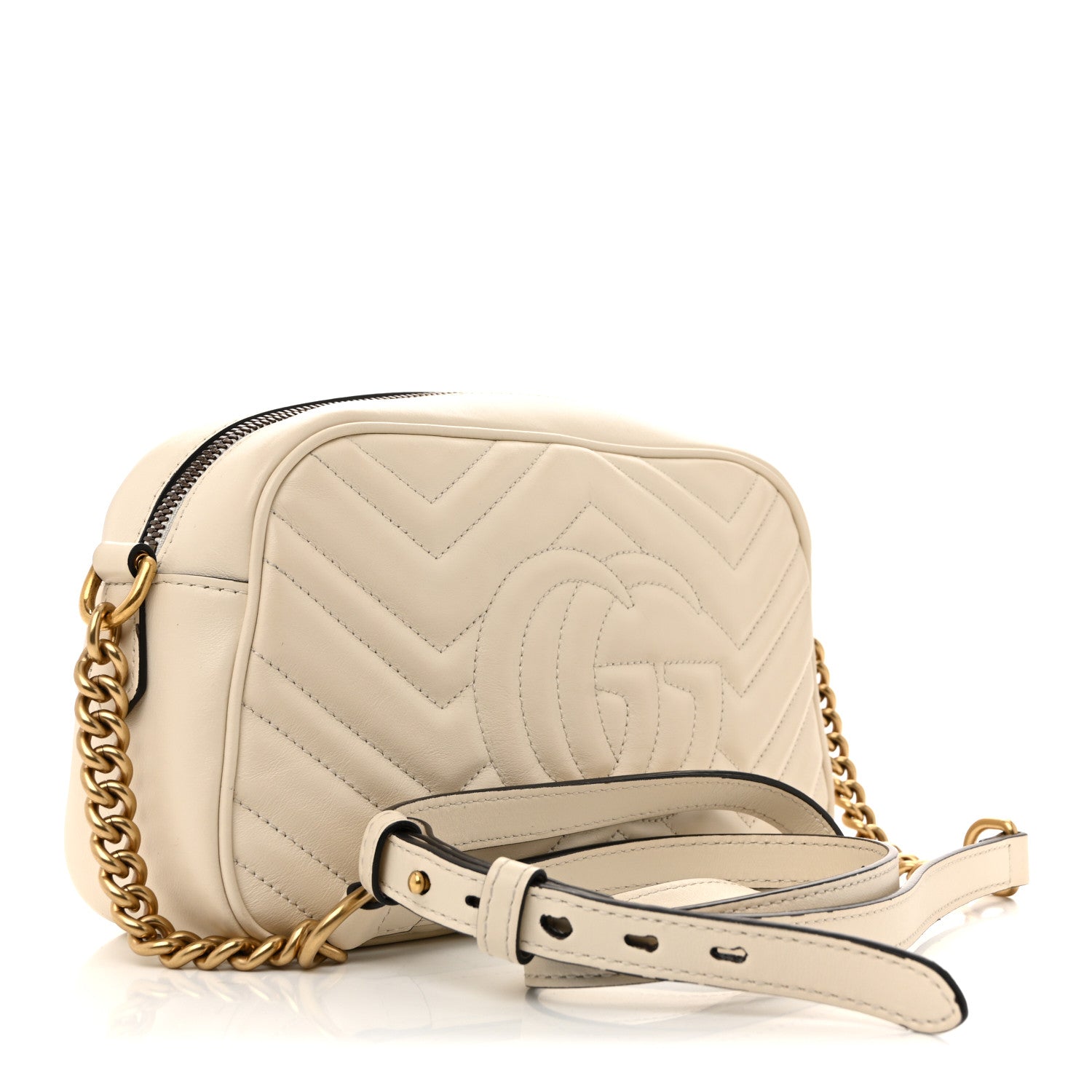 Calfskin Matelasse Small GG Marmont Chain Shoulder Bag White