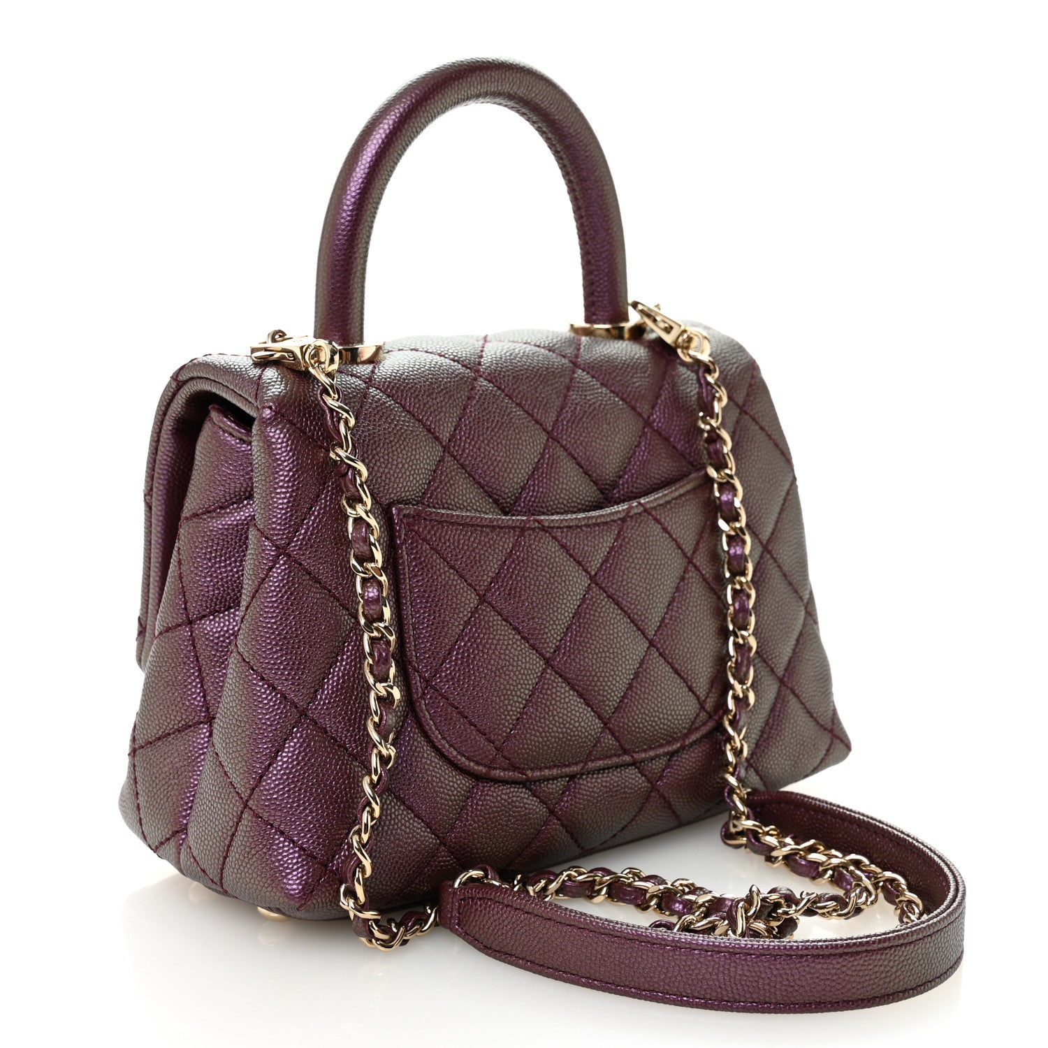 Iridescent Caviar Quilted Extra Mini Coco Handle Flap Purple