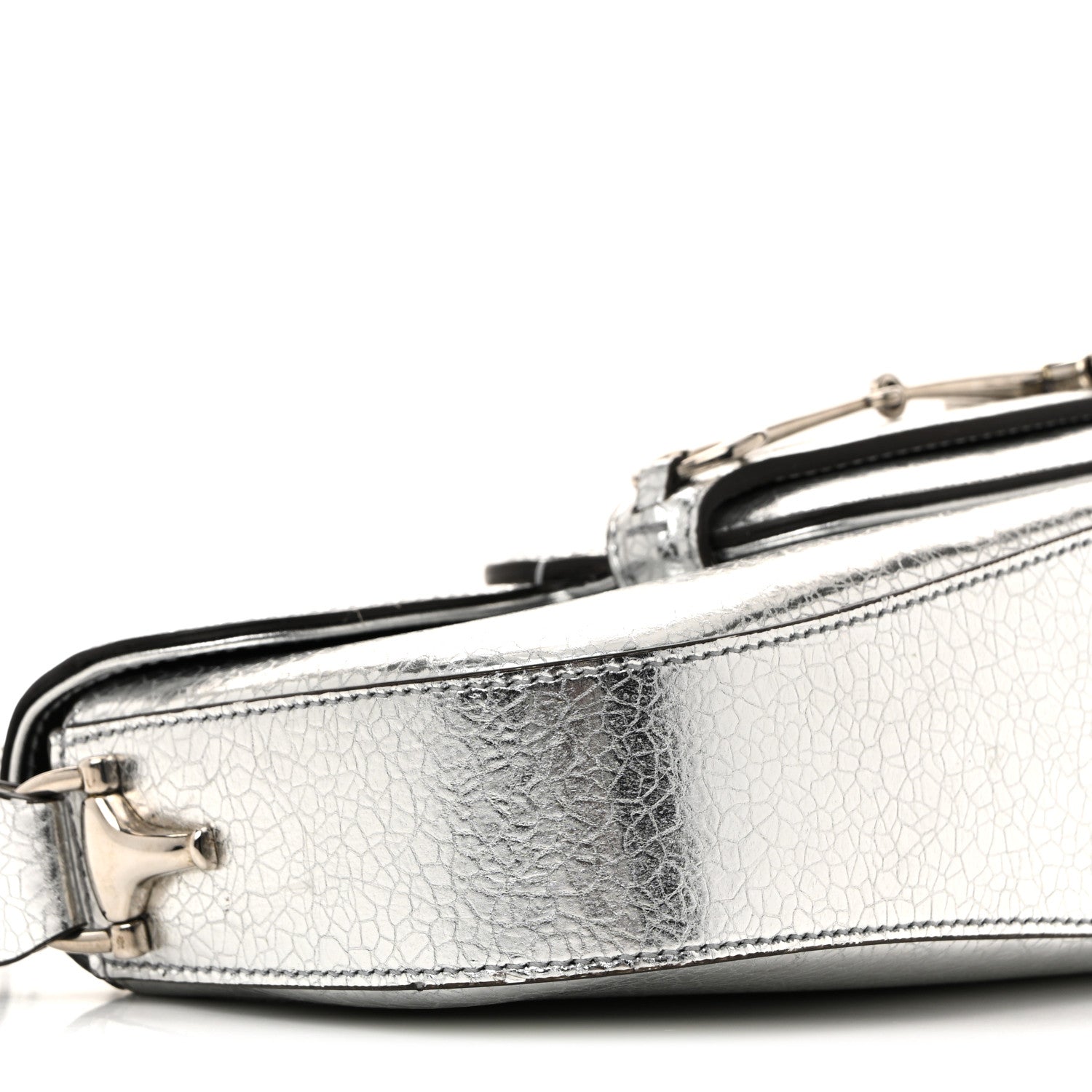 Metallic Calfskin Small Horsebit 1955 Asymmetric Shoulder Bag Silver