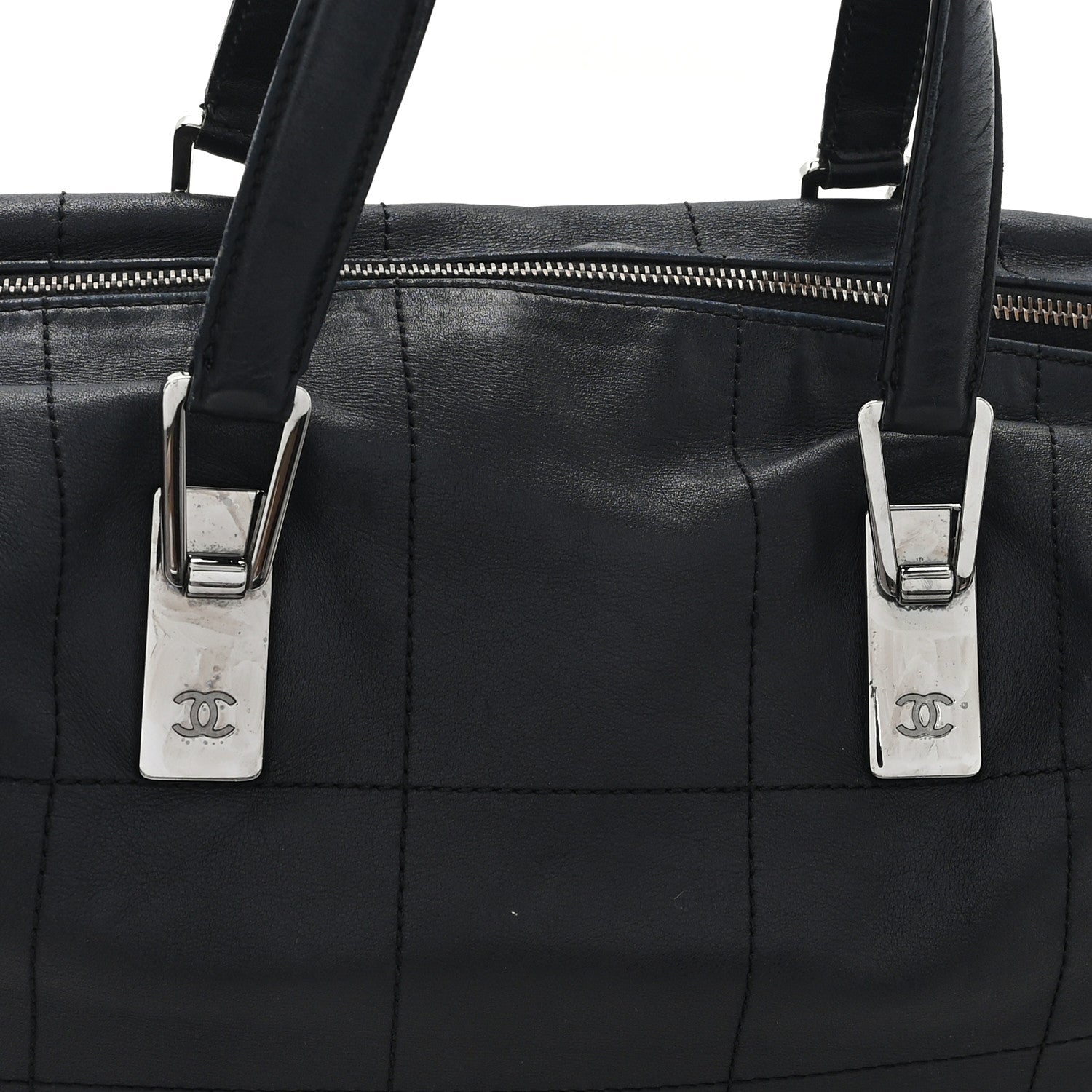 Lambskin Square Stitched Large Tote  Black
