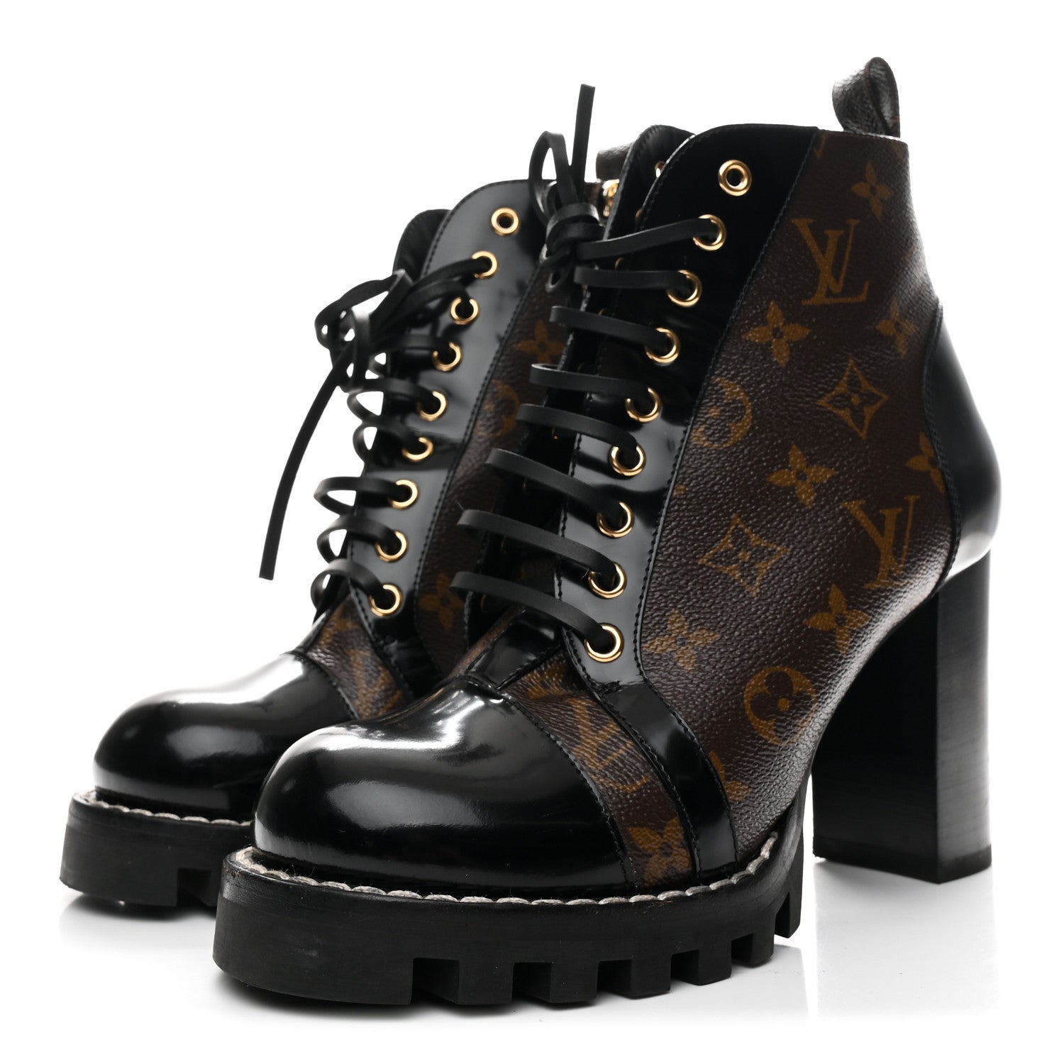 Patent Calfskin Monogram Star Trail Ankle Boots 39 Black