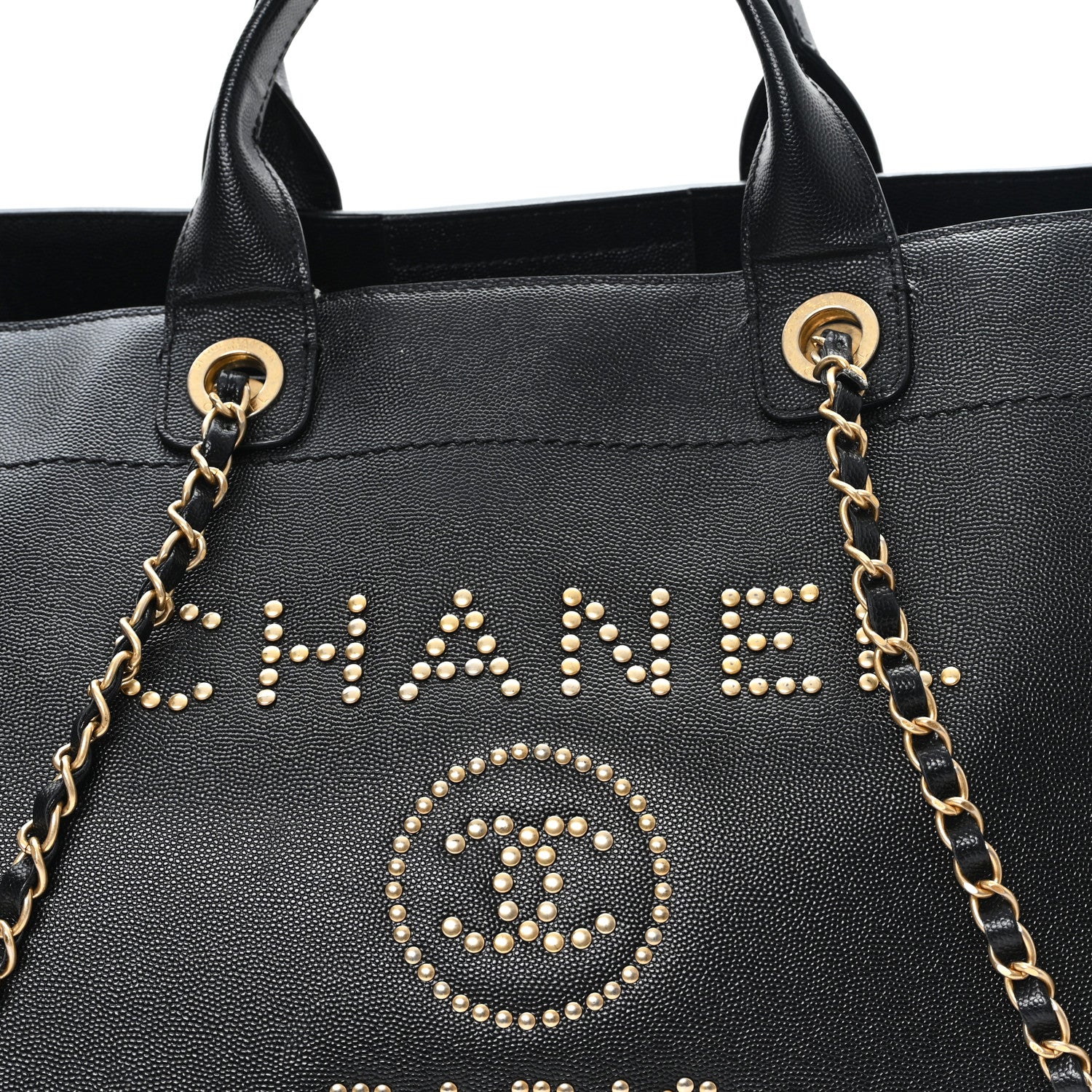 Caviar Medium Studded Deauville Tote Black