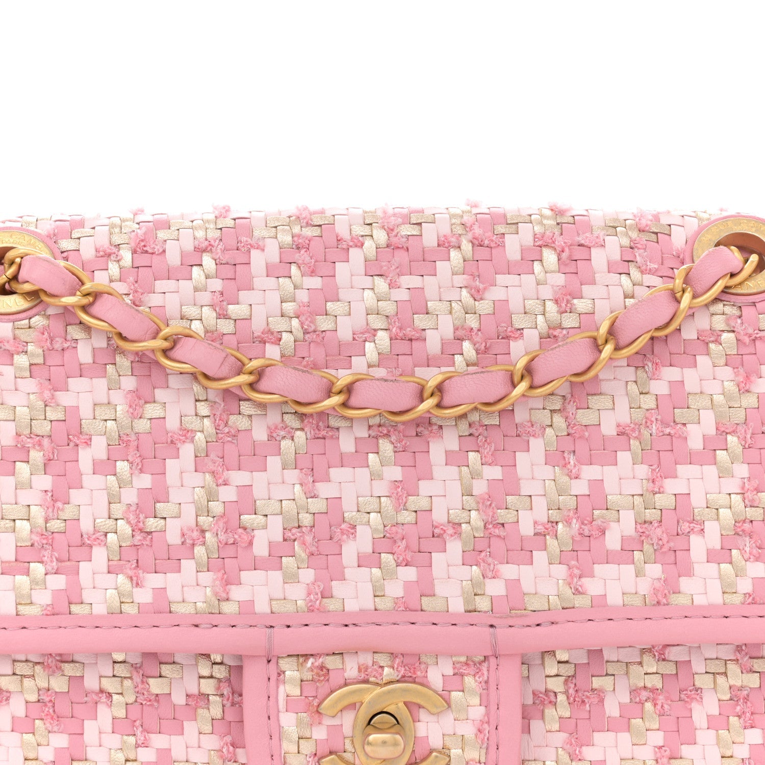 Metallic Lambskin Viscose Woven Flap Pink Gold