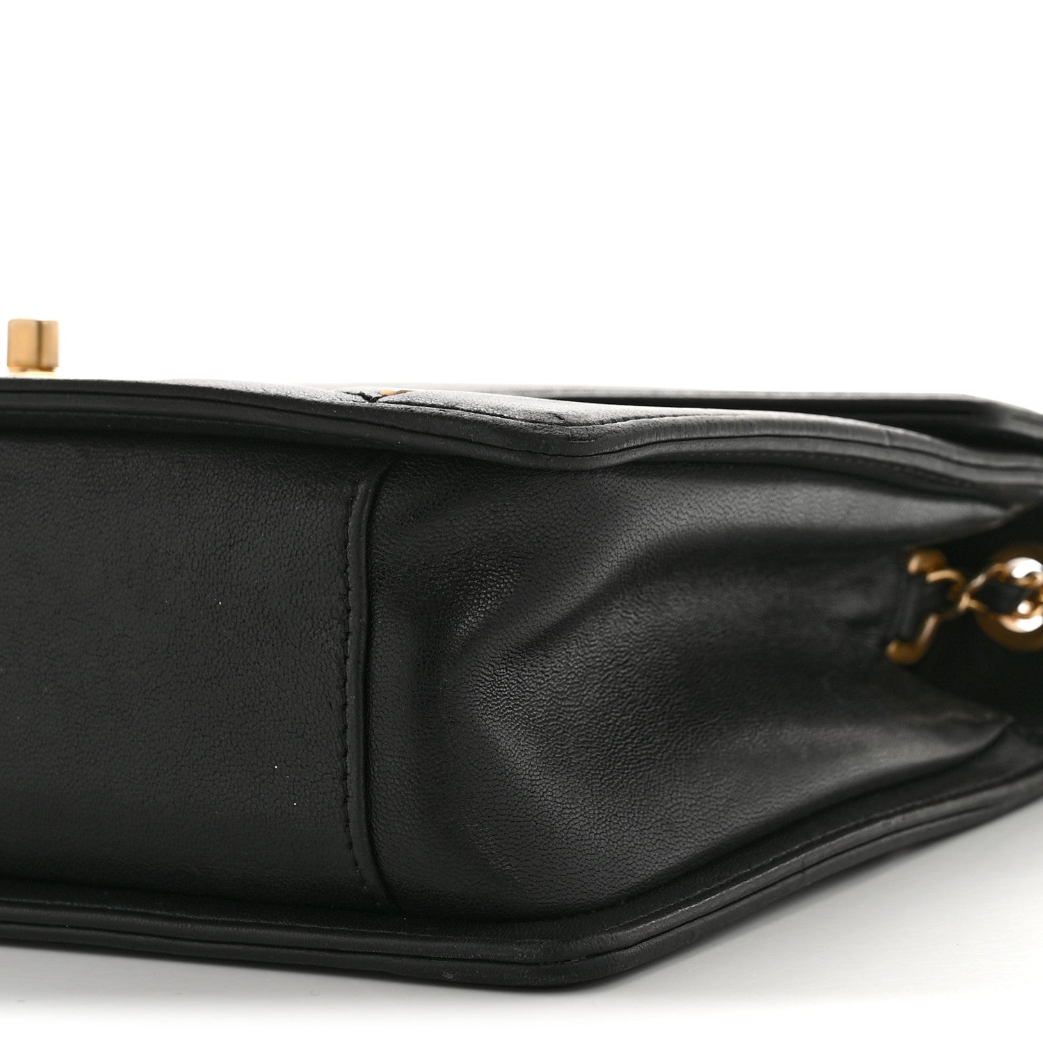 Lambskin Reversed Chevron Quilted Flap Black