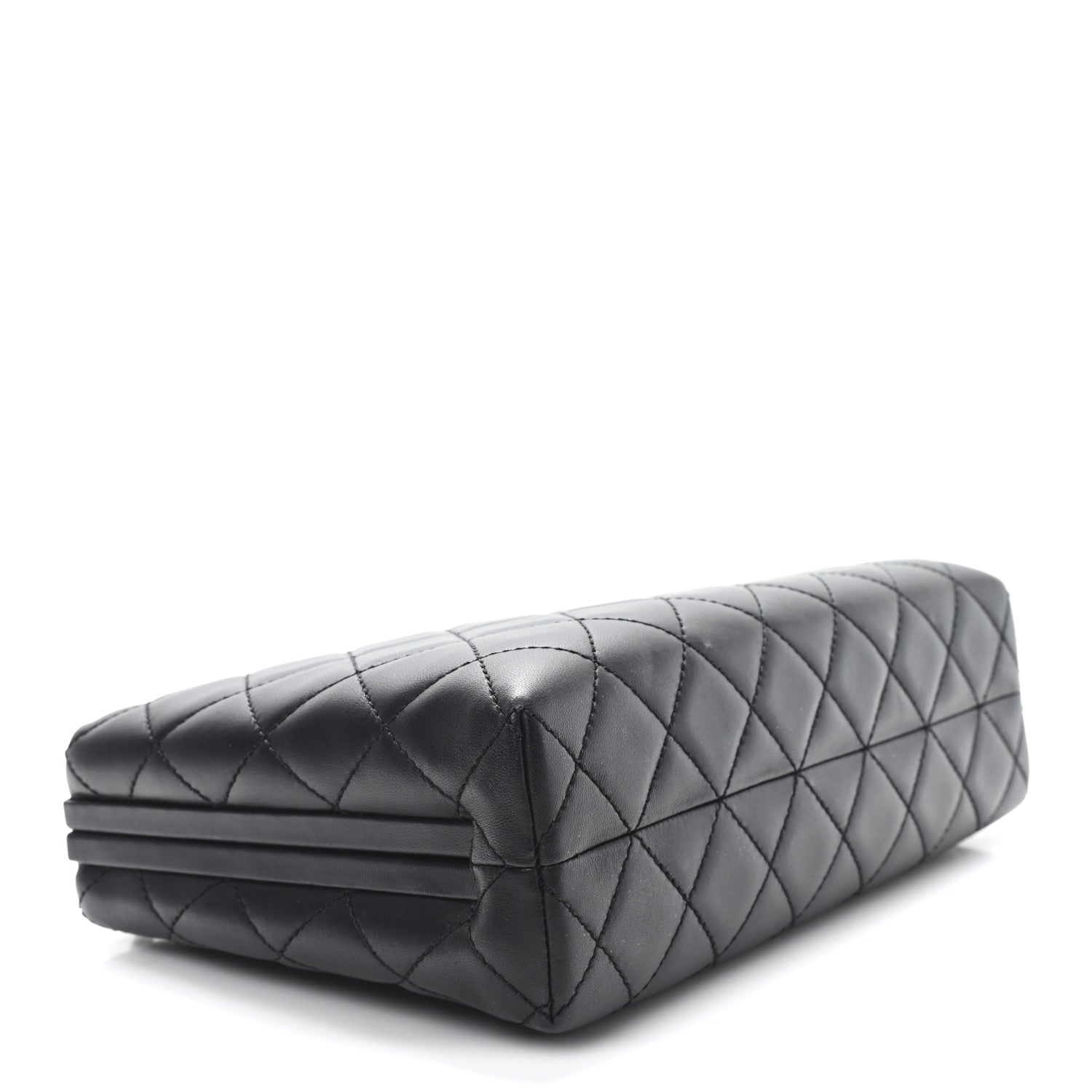 Lambskin Quilted Kisslock Minaudiere Black